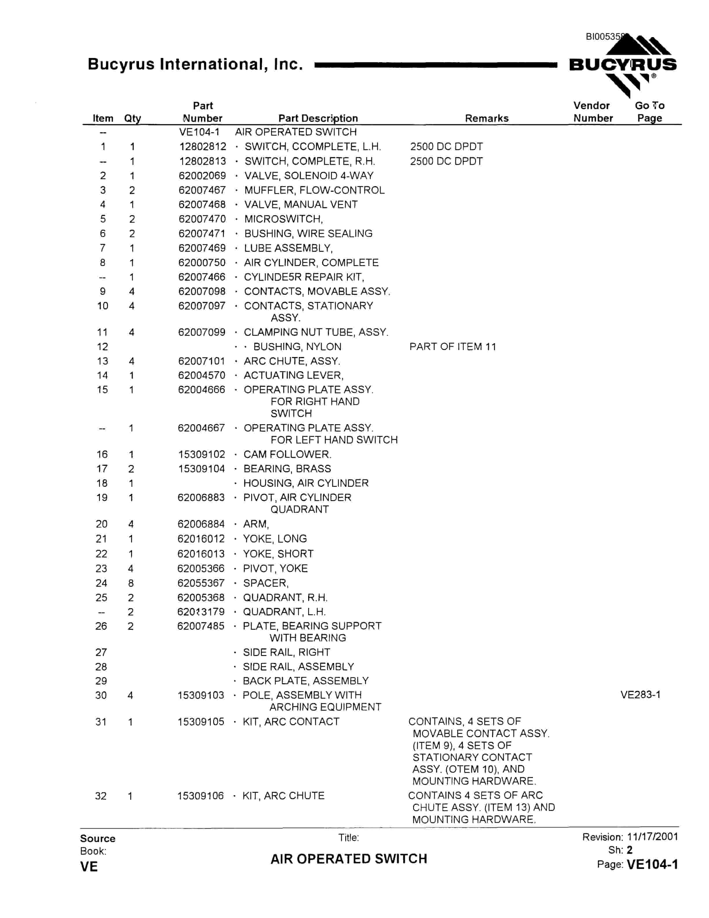 Bucyrus 1260W Dragline Parts Catalog BI005358-4