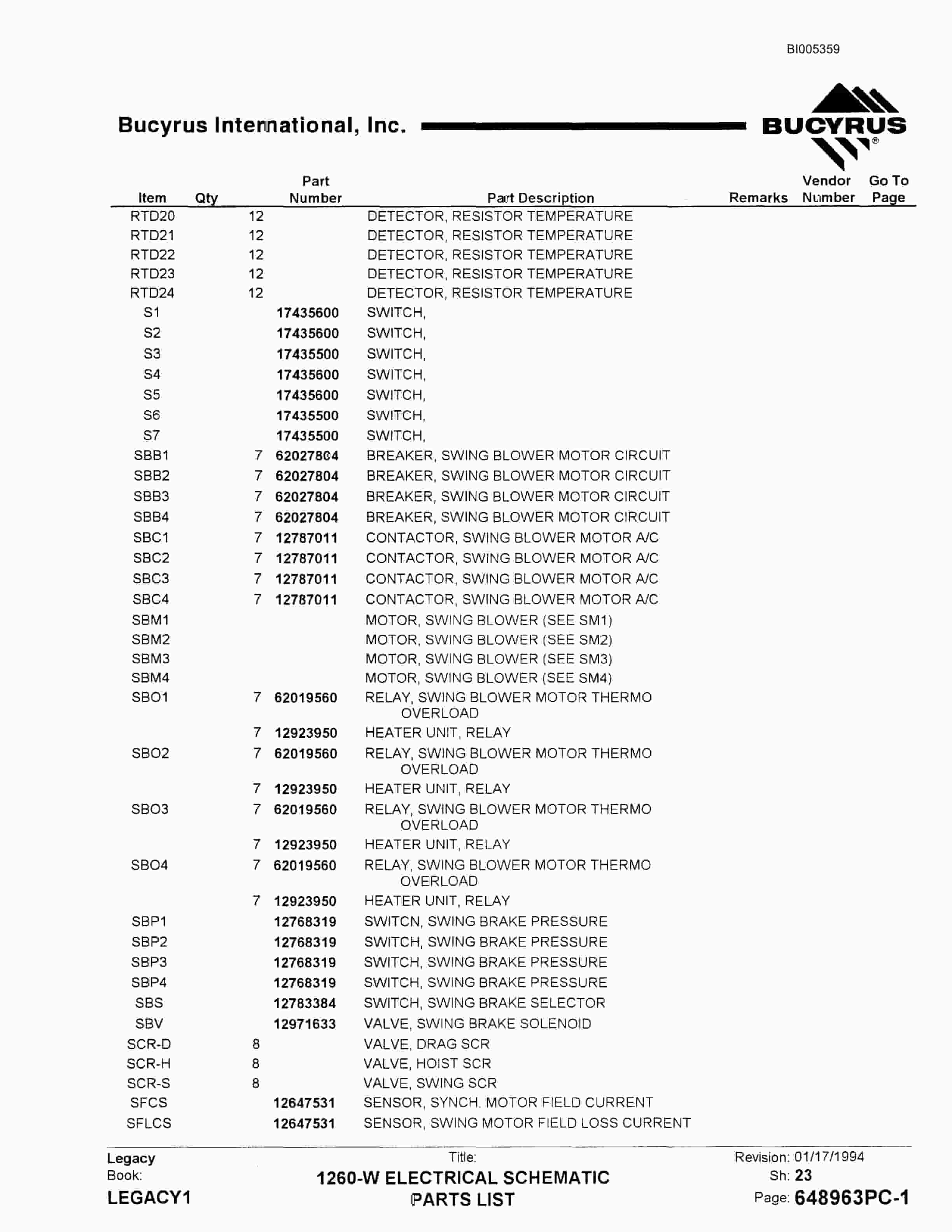 Bucyrus 1260W Dragline Parts Catalog BI005359-3