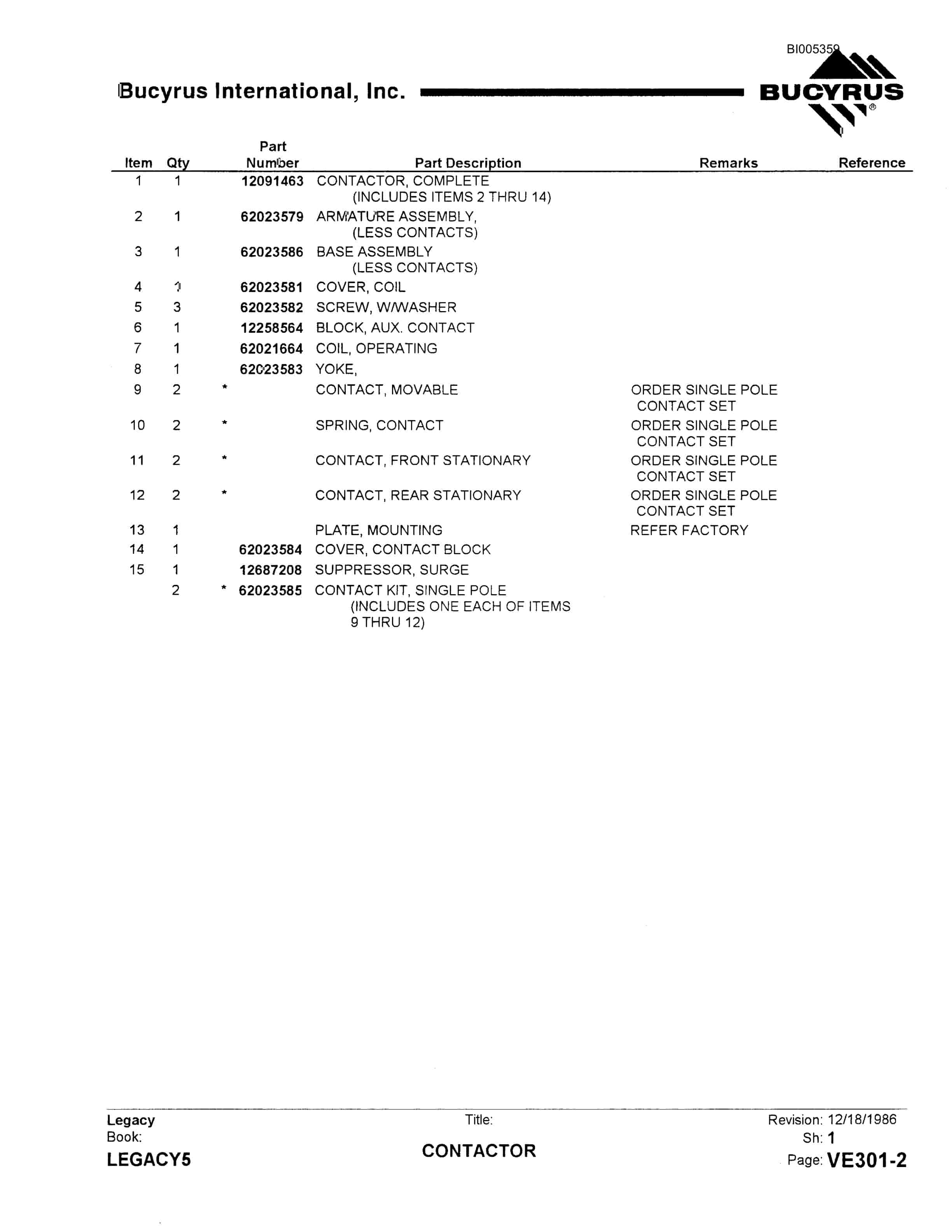 Bucyrus 1260W Dragline Parts Catalog BI005359-5