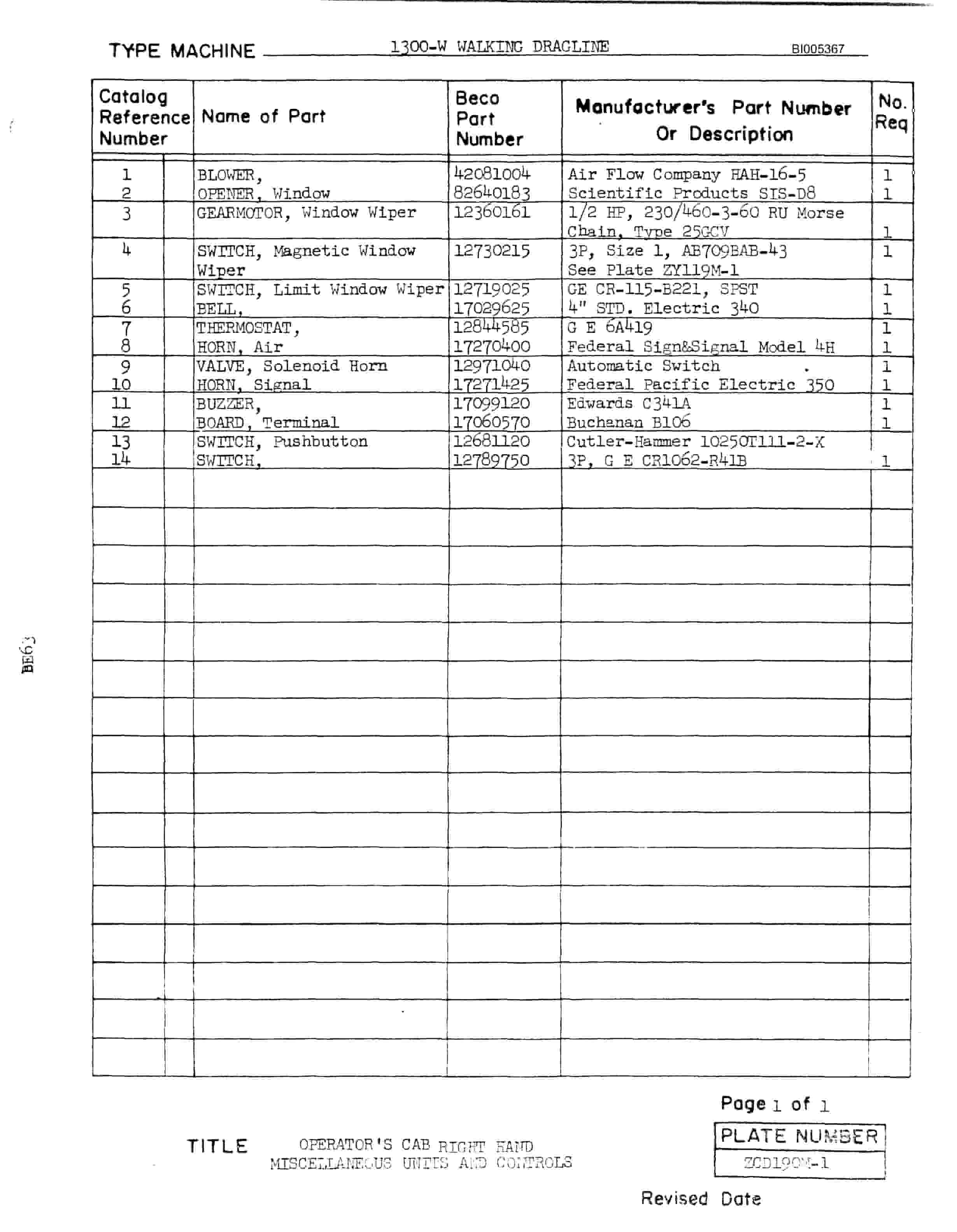 Bucyrus 1260W Parts Catalog BI005367-5