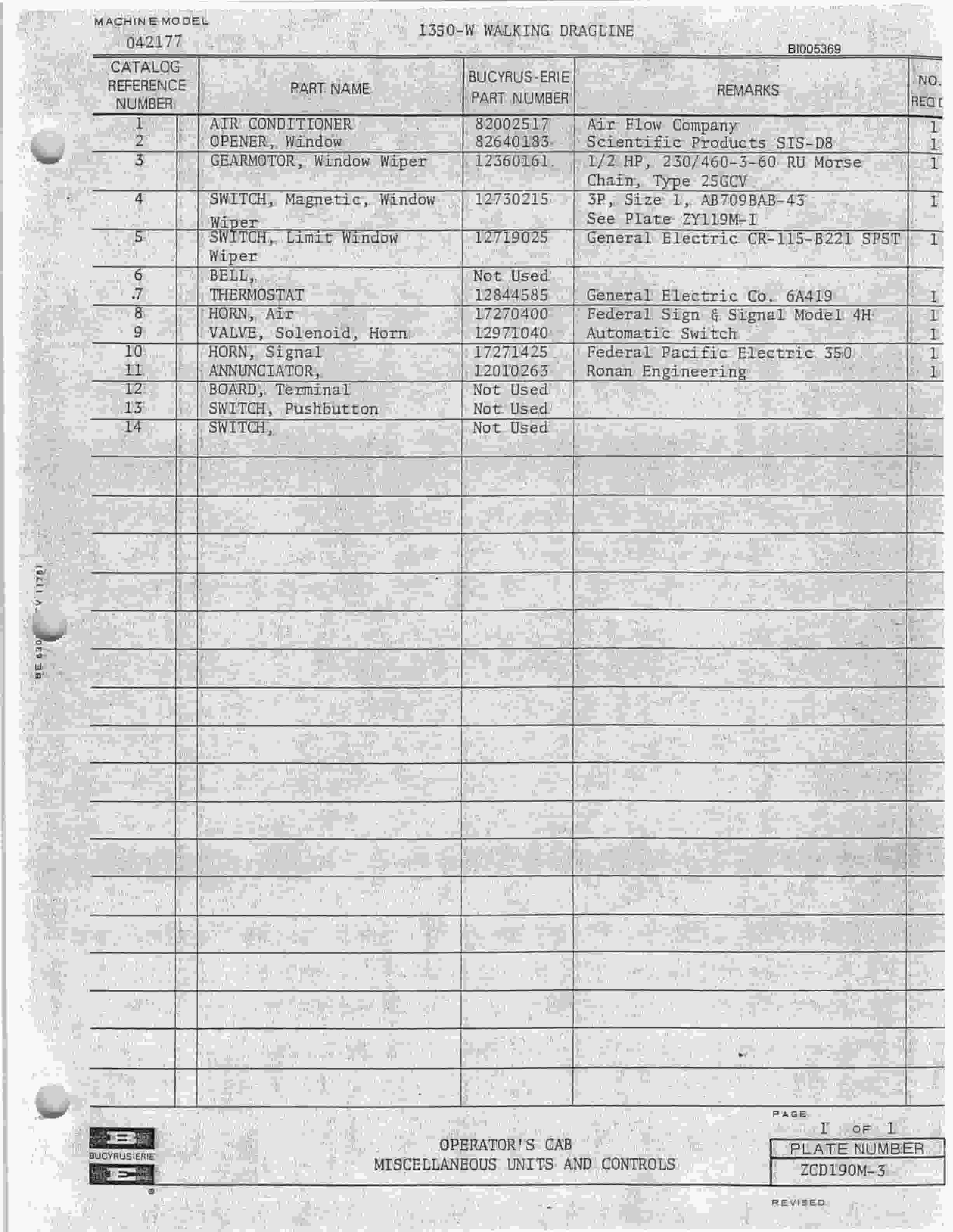 Bucyrus 1260W Parts Catalog BI005369-3