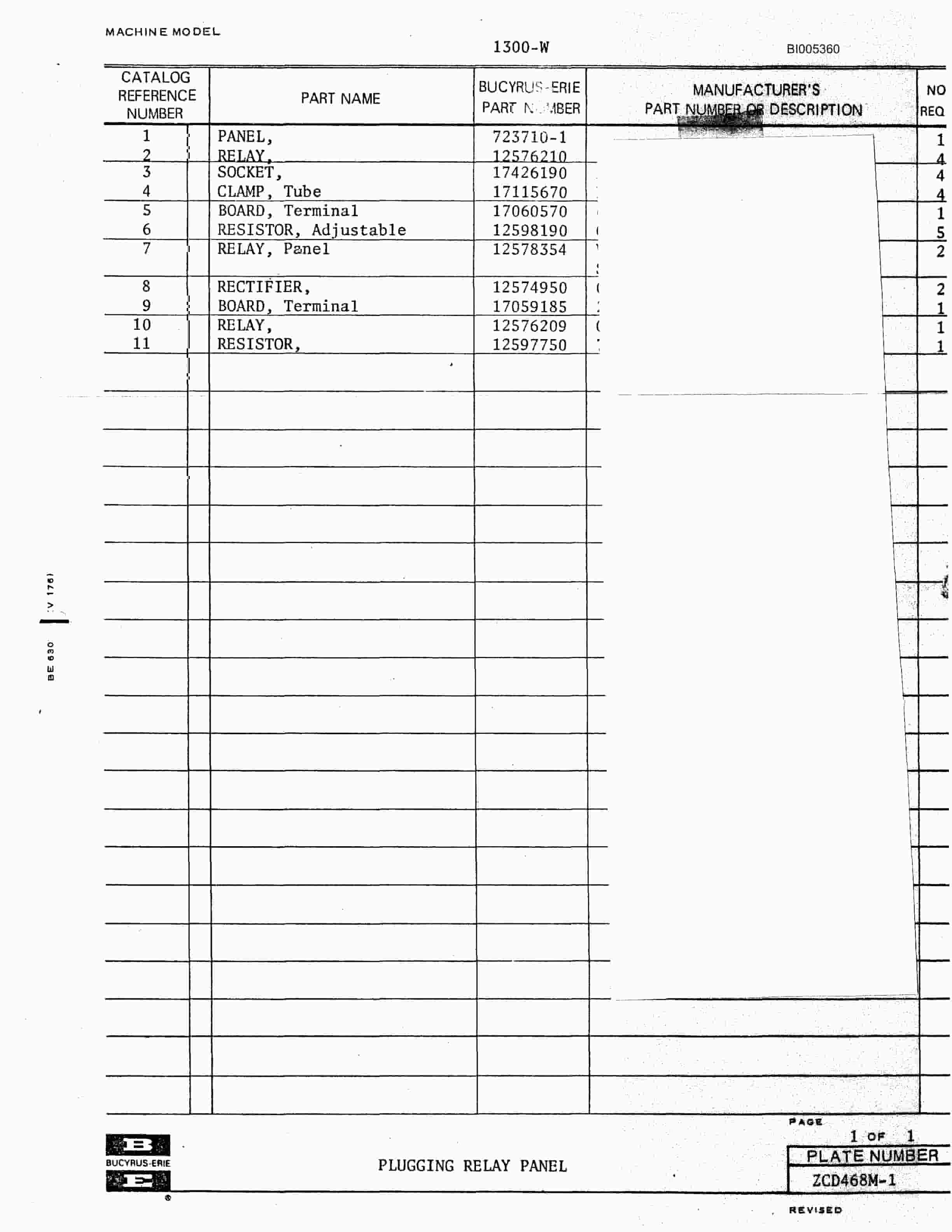 Bucyrus 1300W Parts Catalog BI005360-4