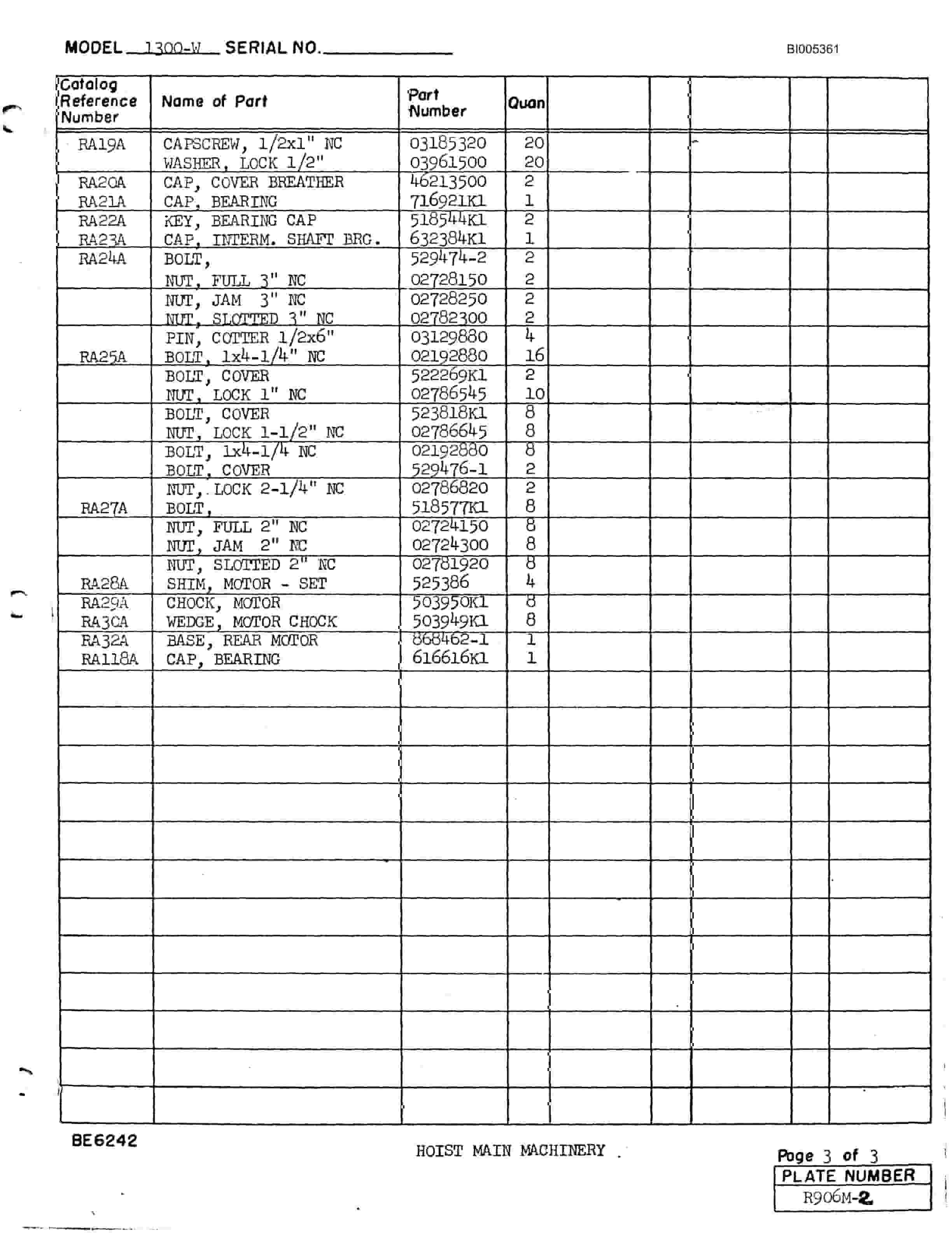 Bucyrus 1300W Parts Catalog BI005361-2