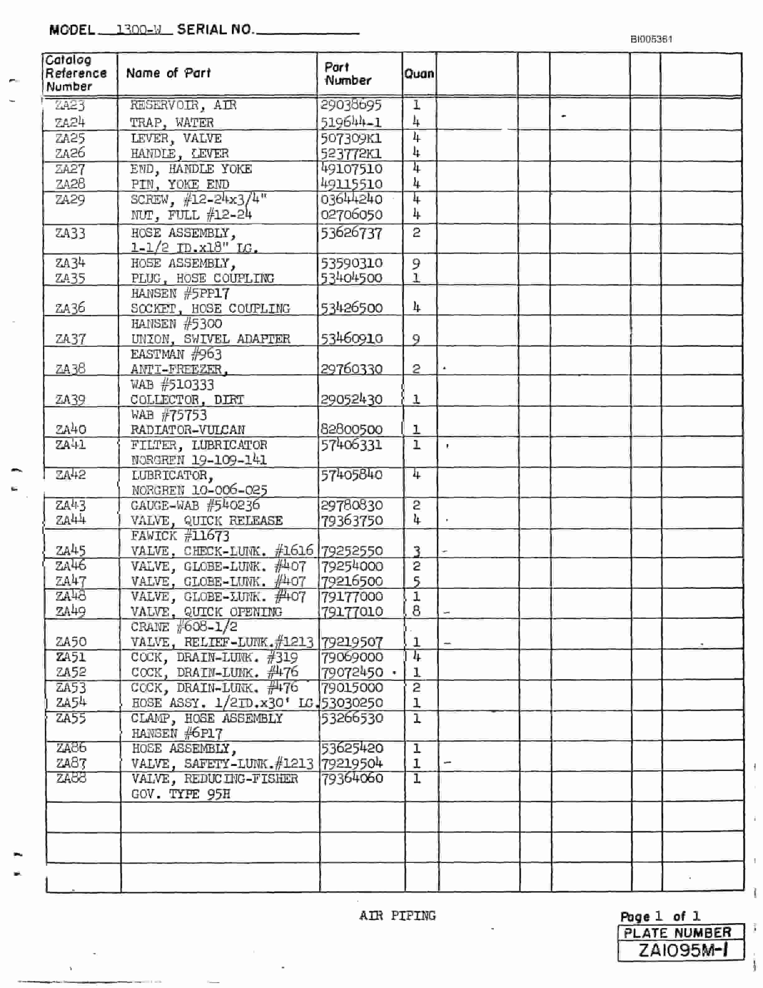 Bucyrus 1300W Parts Catalog BI005361-4