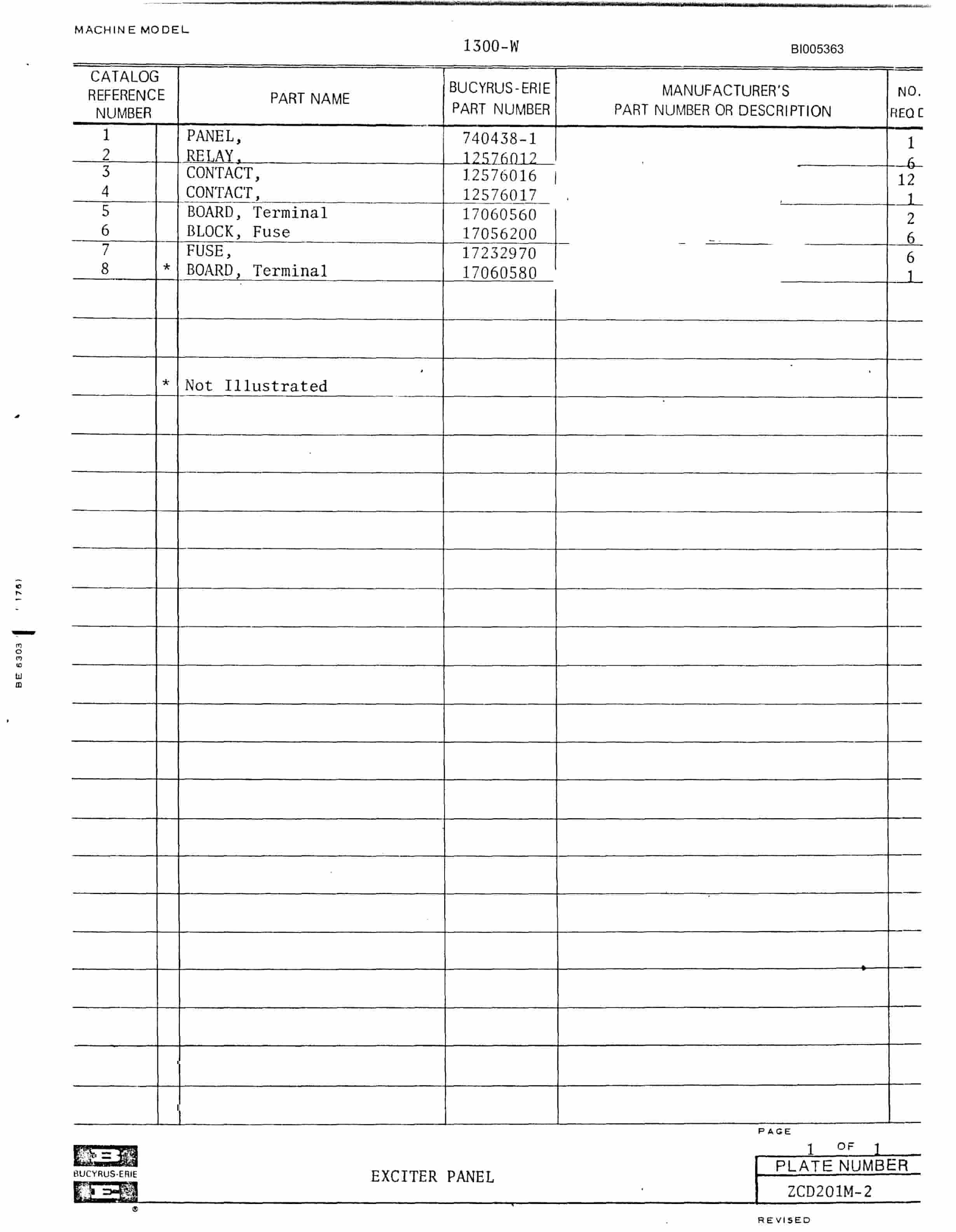 Bucyrus 1300W Parts Catalog BI005363-4