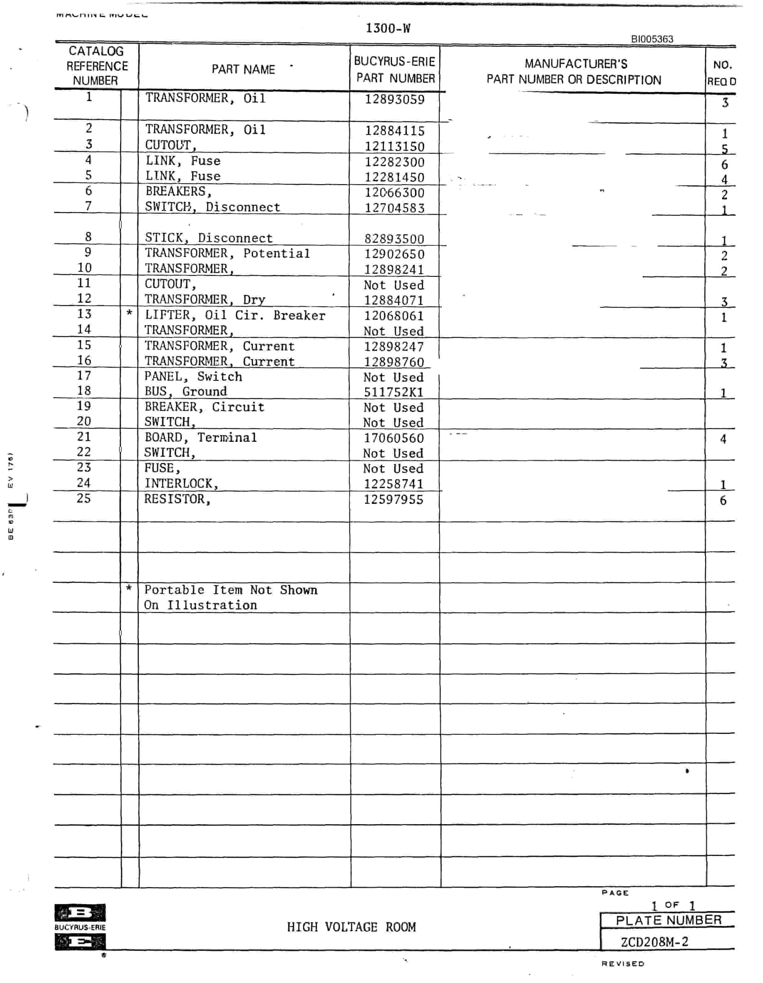 Bucyrus 1300W Parts Catalog BI005363-5