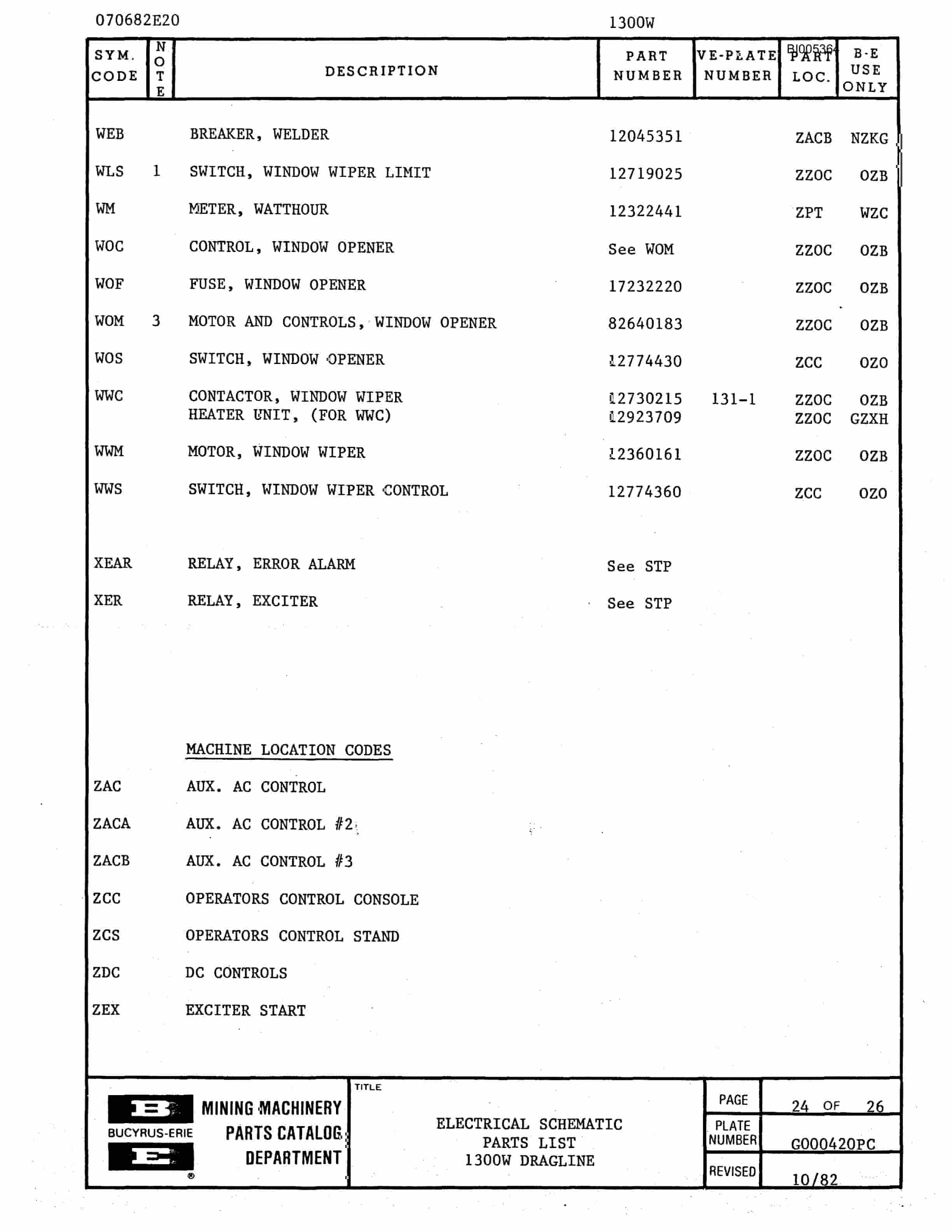 Bucyrus 1300W Parts Catalog BI005364-3
