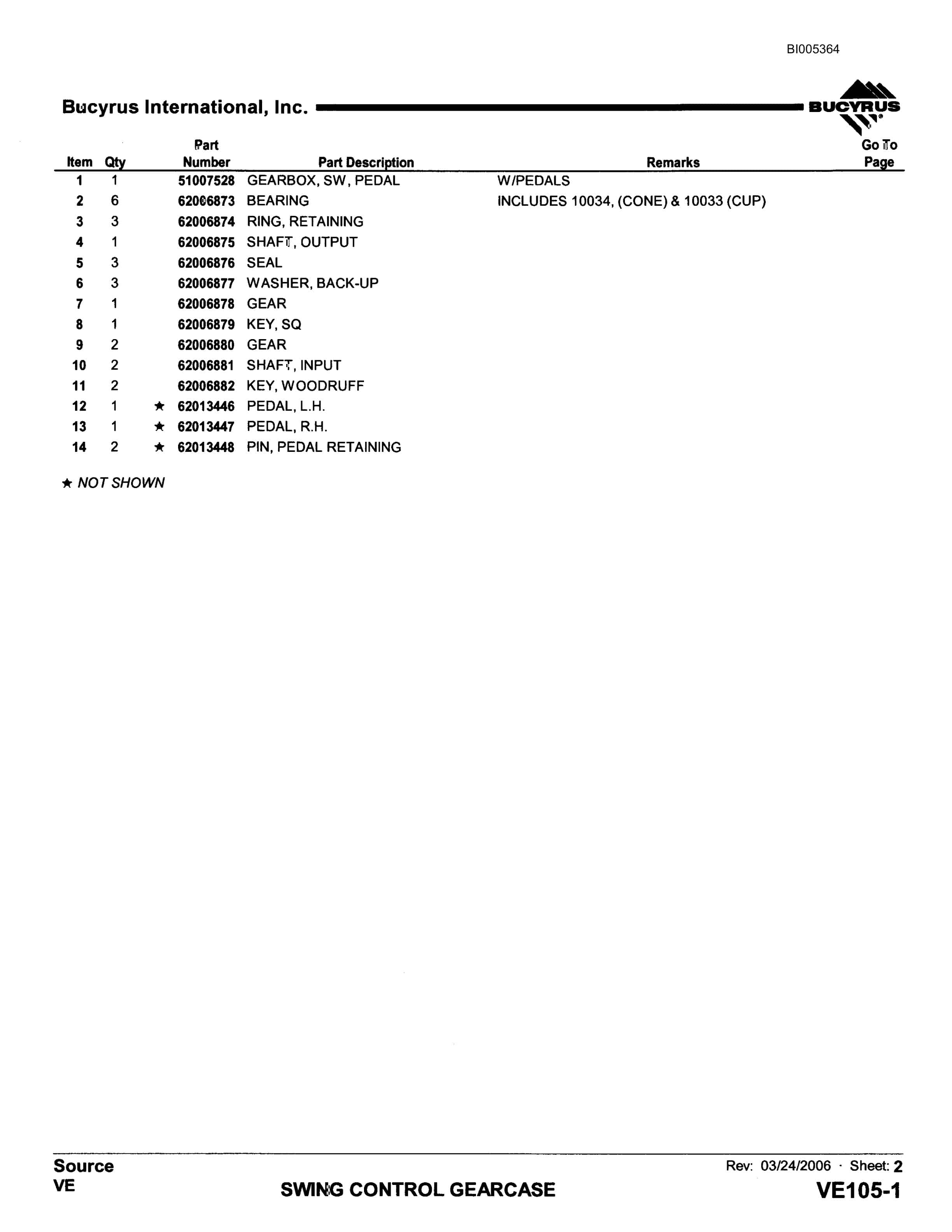 Bucyrus 1300W Parts Catalog BI005364-4