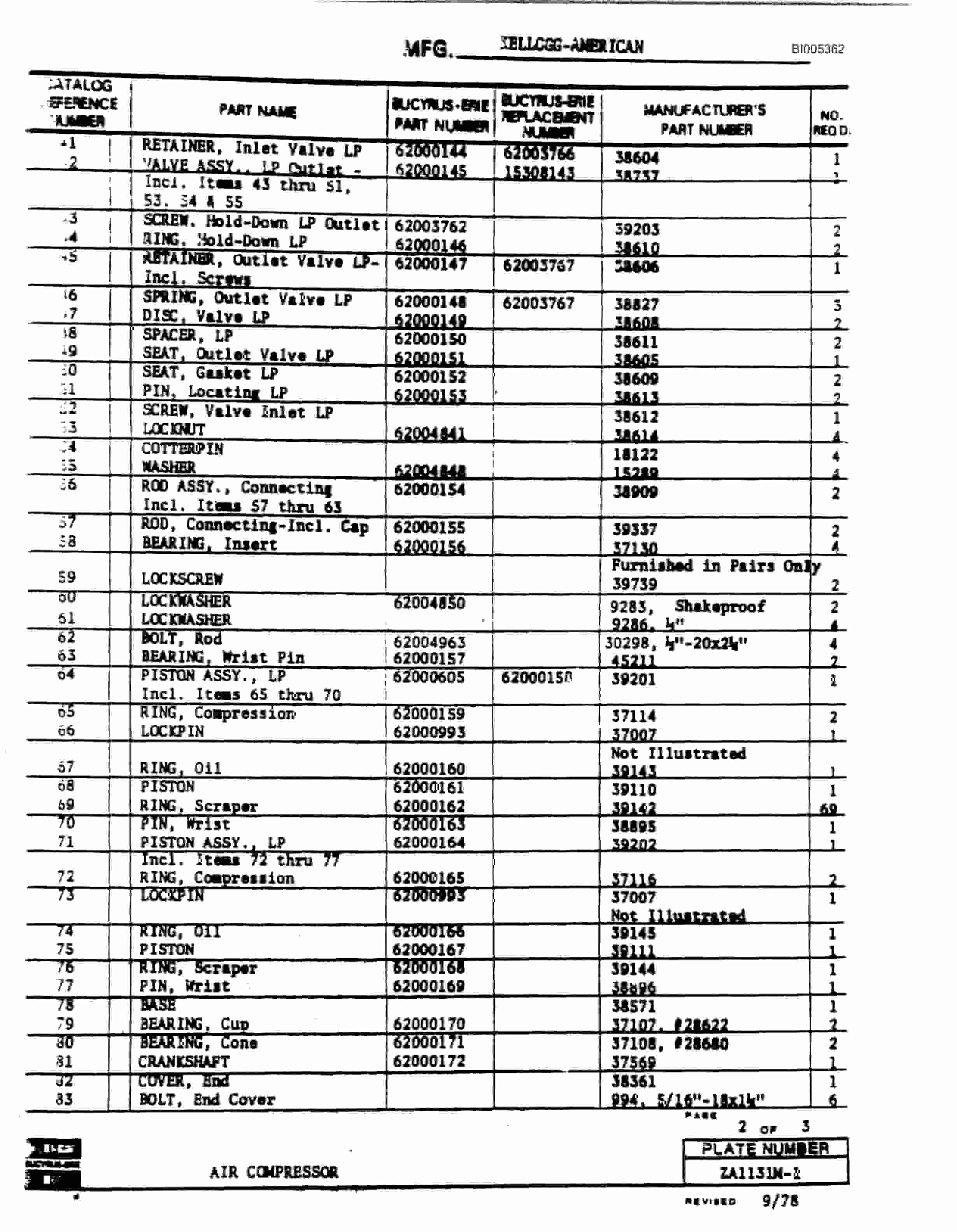 Bucyrus 1300W Walking Dragline Parts Catalog BI005362-2