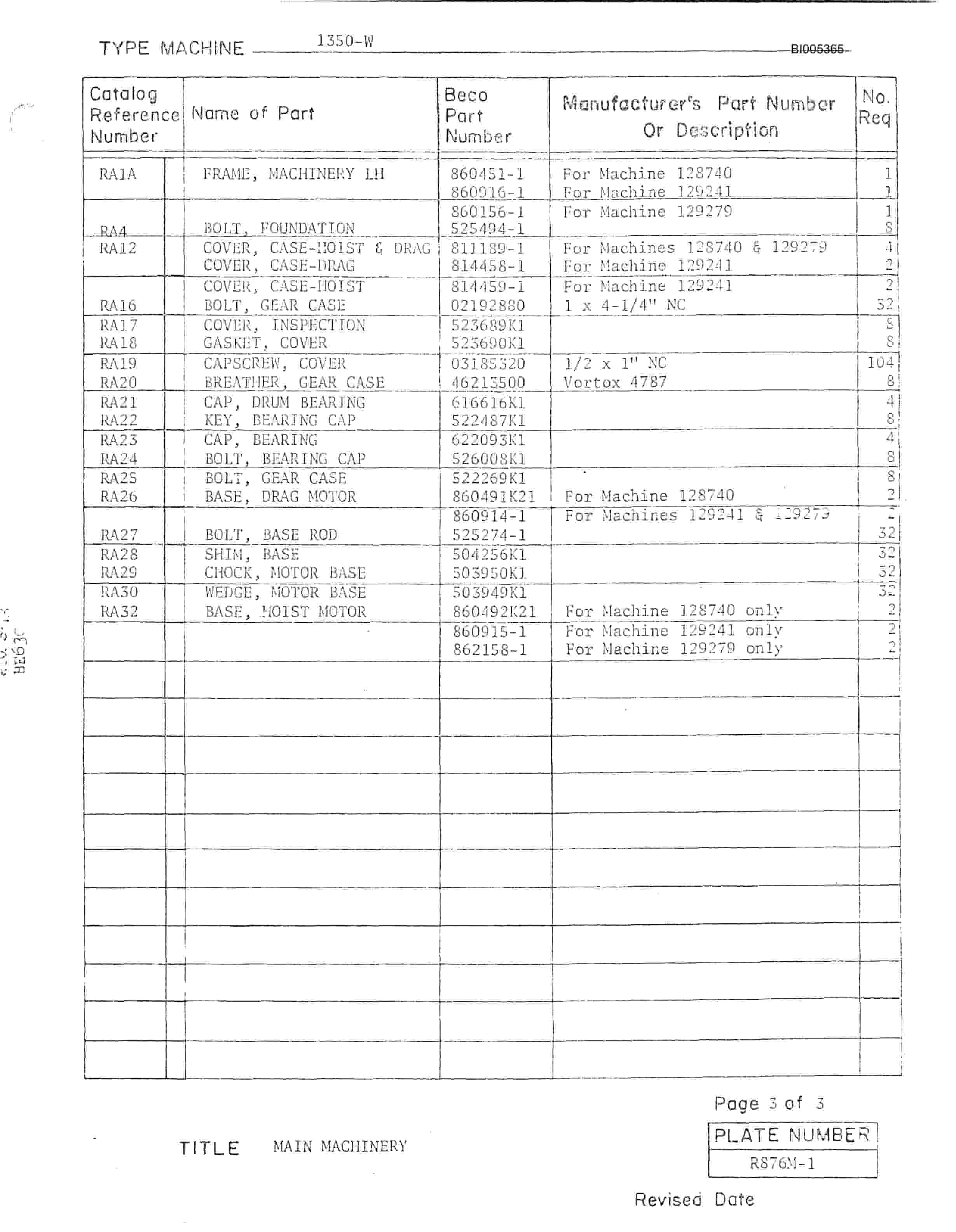 Bucyrus 1350W Parts Catalog BI005365-2
