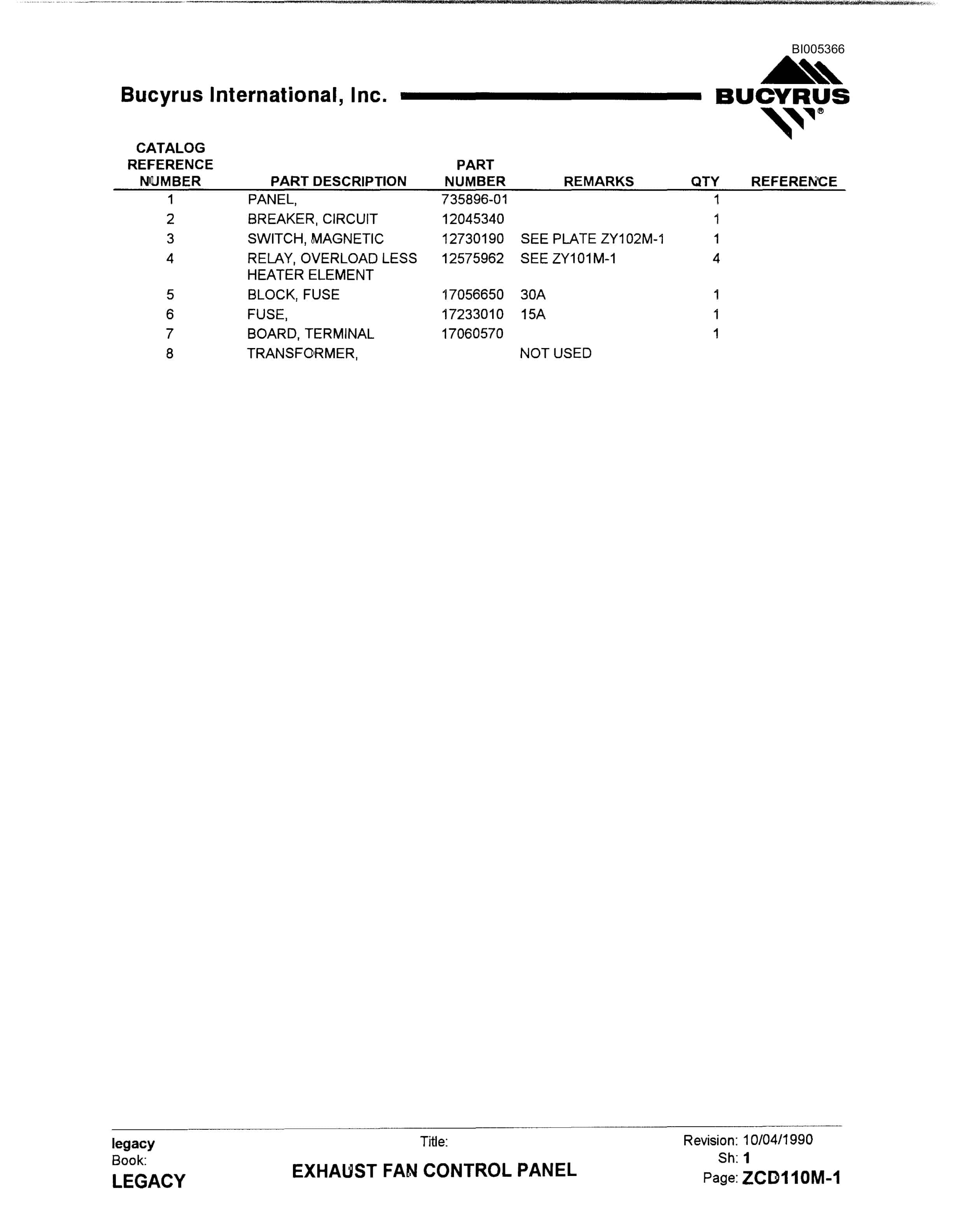 Bucyrus 1350W Parts Catalog BI005366-3