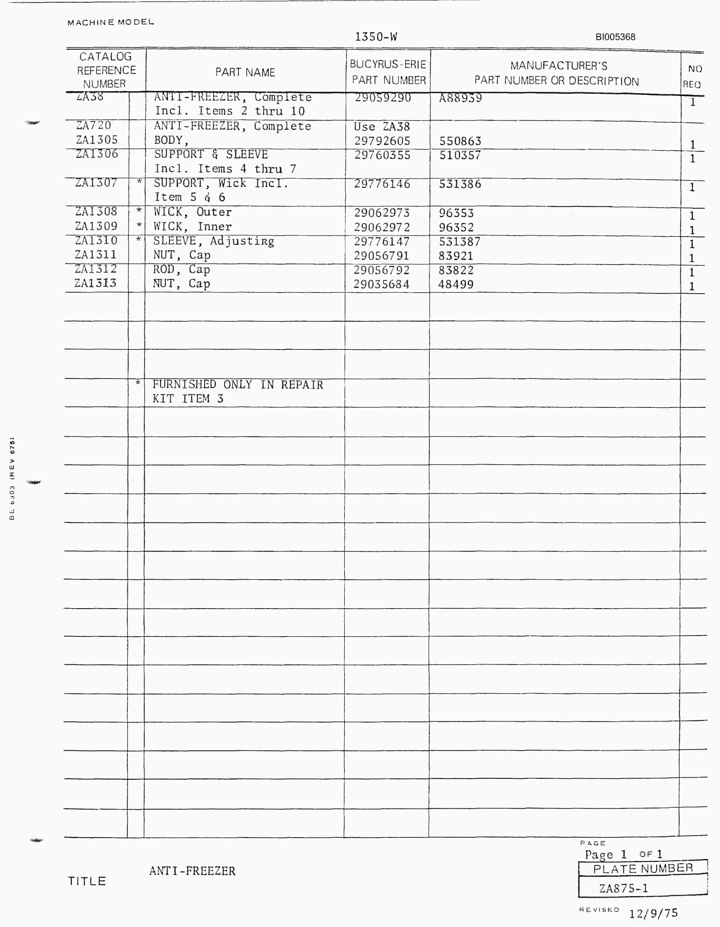 Bucyrus 1350W Parts Catalog BI005368-2
