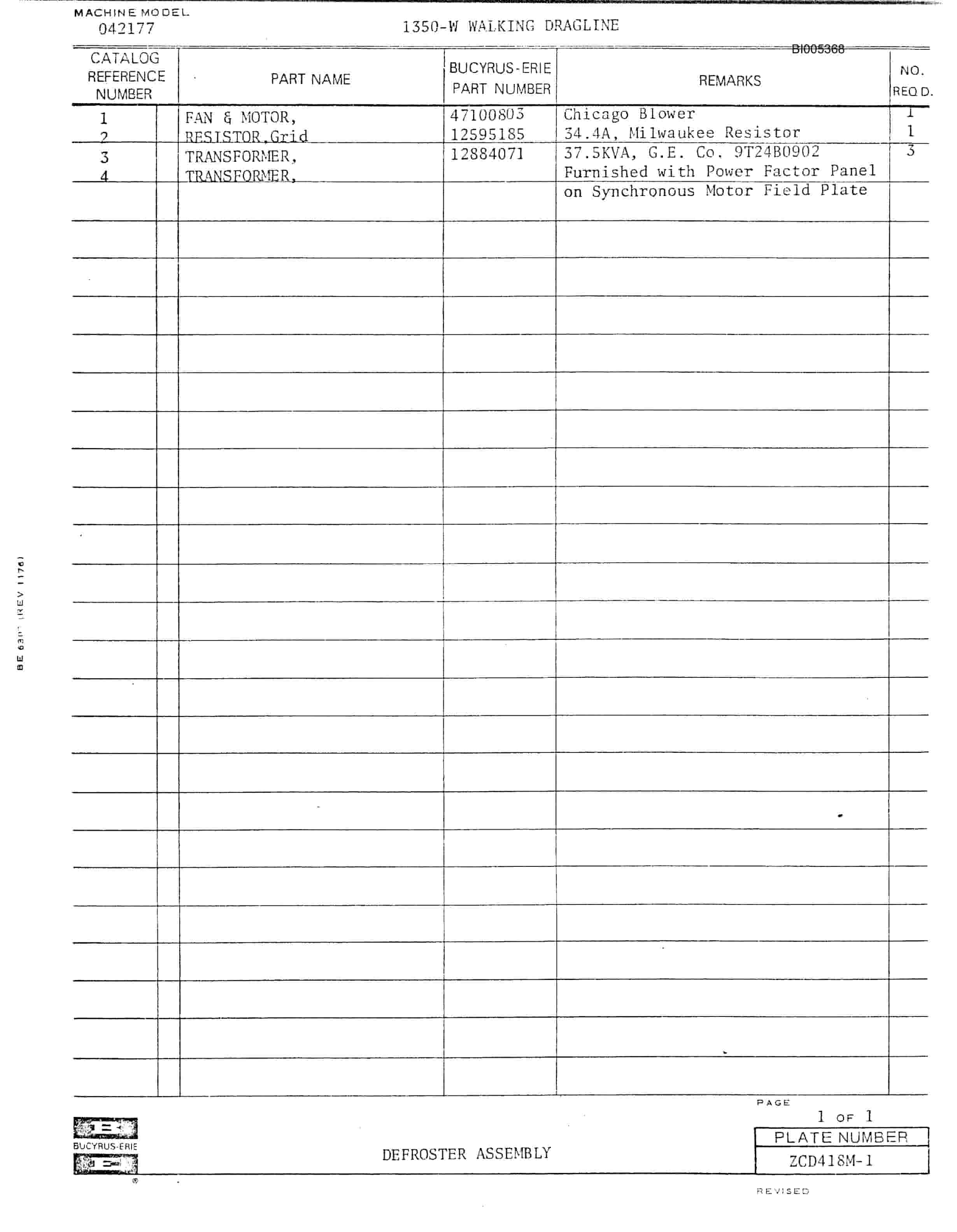 Bucyrus 1350W Parts Catalog BI005368-5