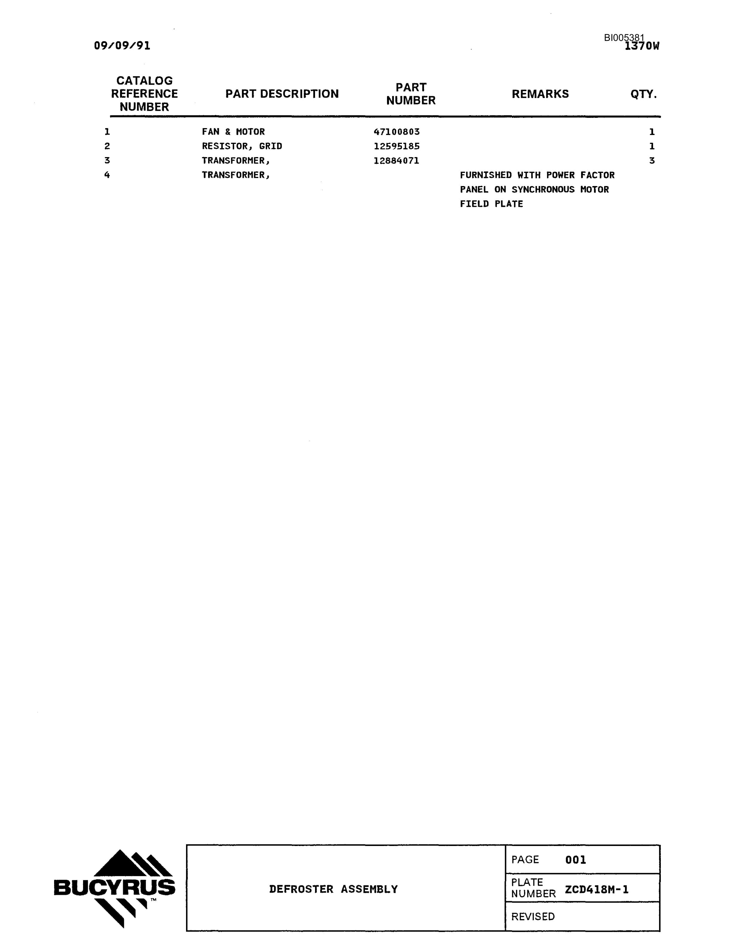 Bucyrus 1370W Parts Catalog BI005381-3