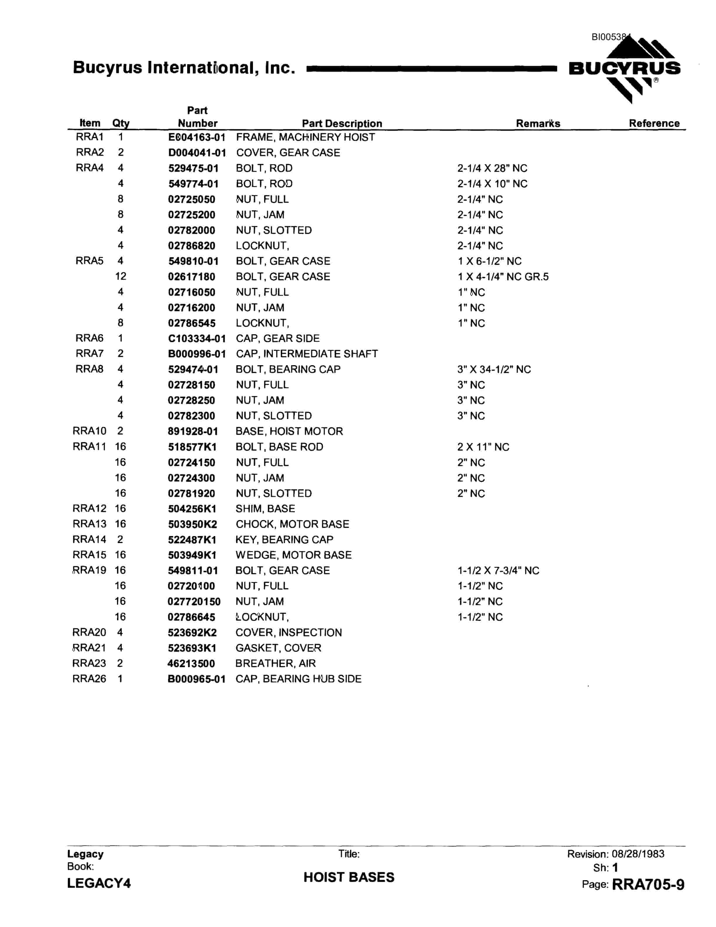 Bucyrus 1370W Walking Dragline Parts Catalog BI005384-2