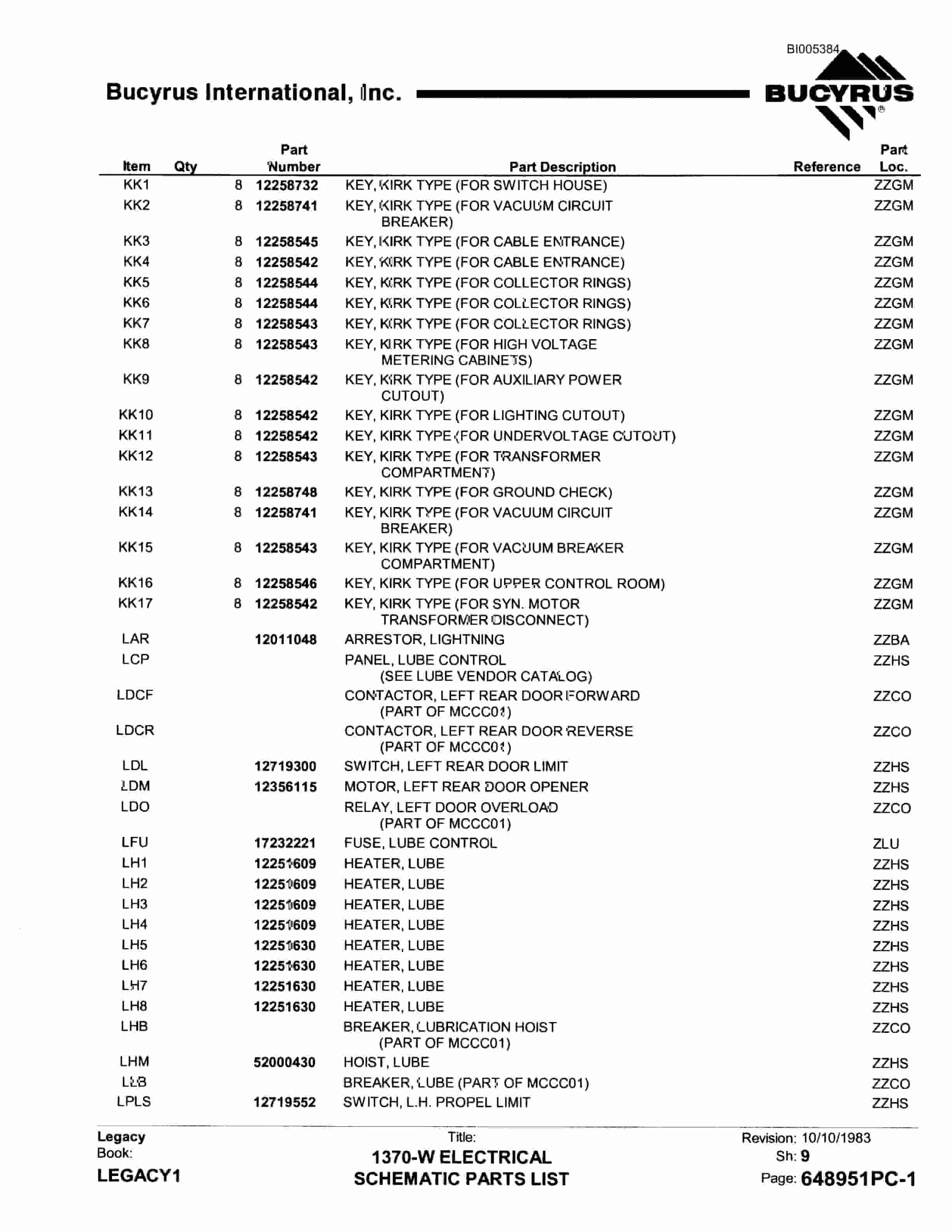 Bucyrus 1370W Walking Dragline Parts Catalog BI005384-4