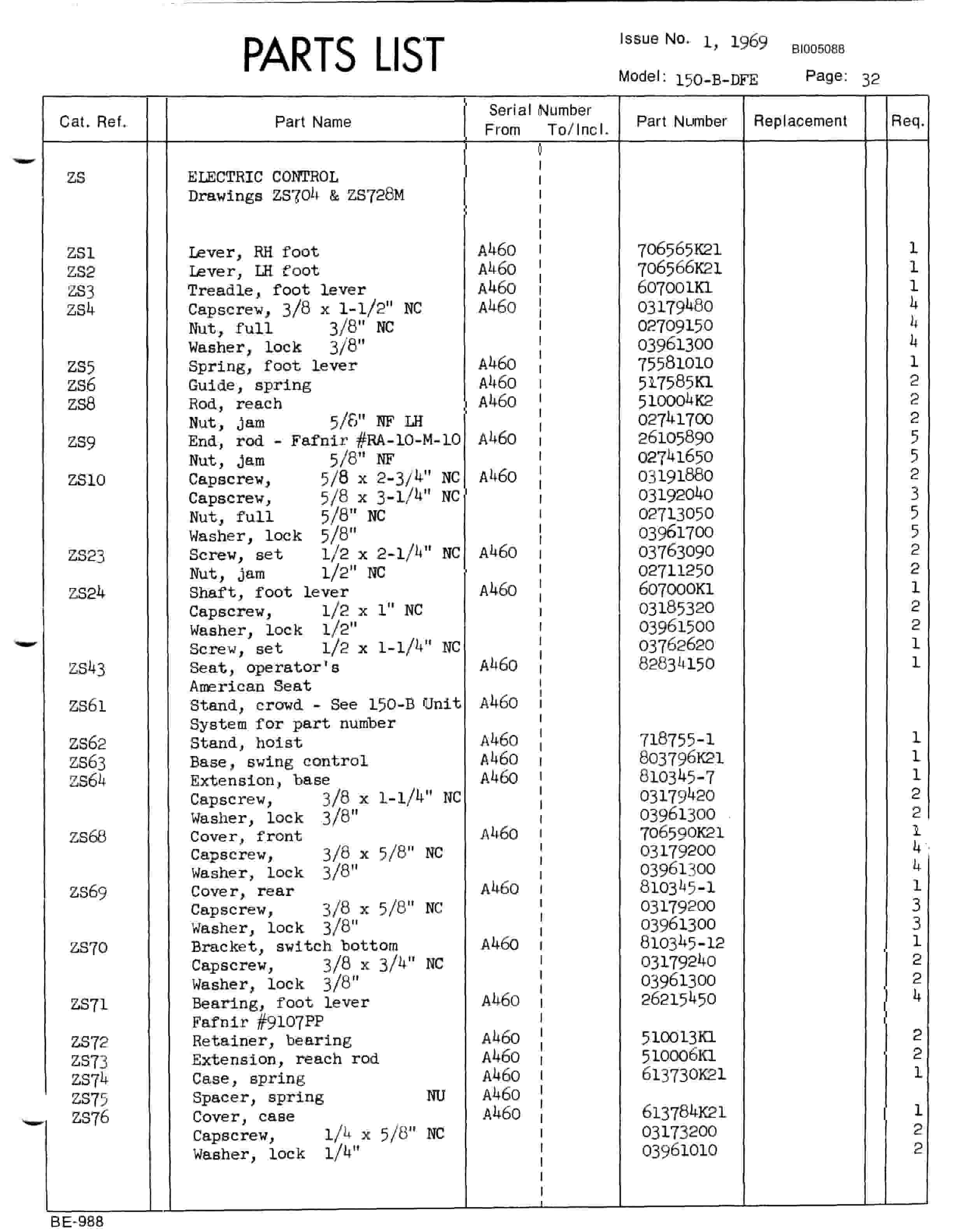 Bucyrus 150-B DFE Parts Catalog BI005088-2