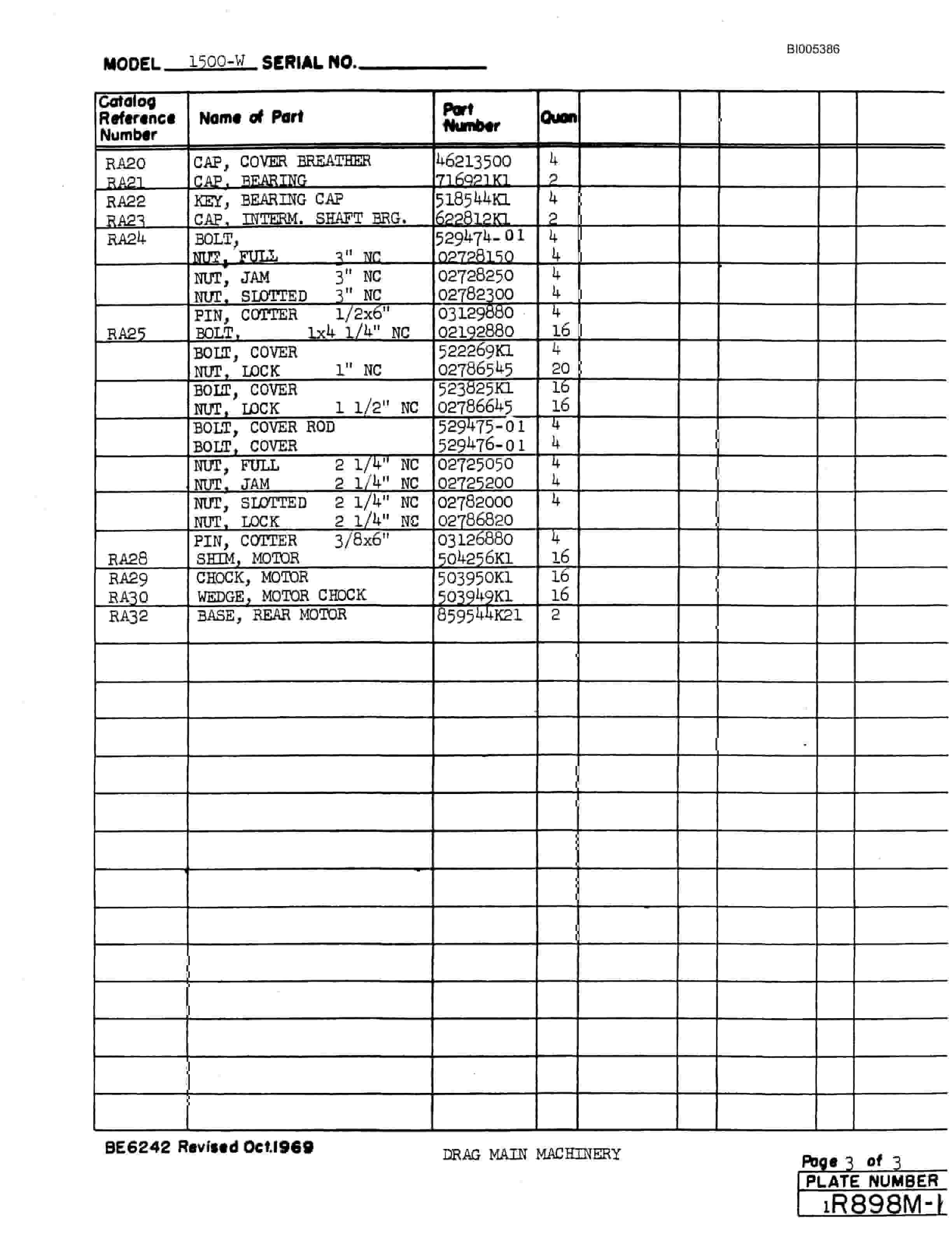 Bucyrus 1500W Parts Catalog BI005386-2