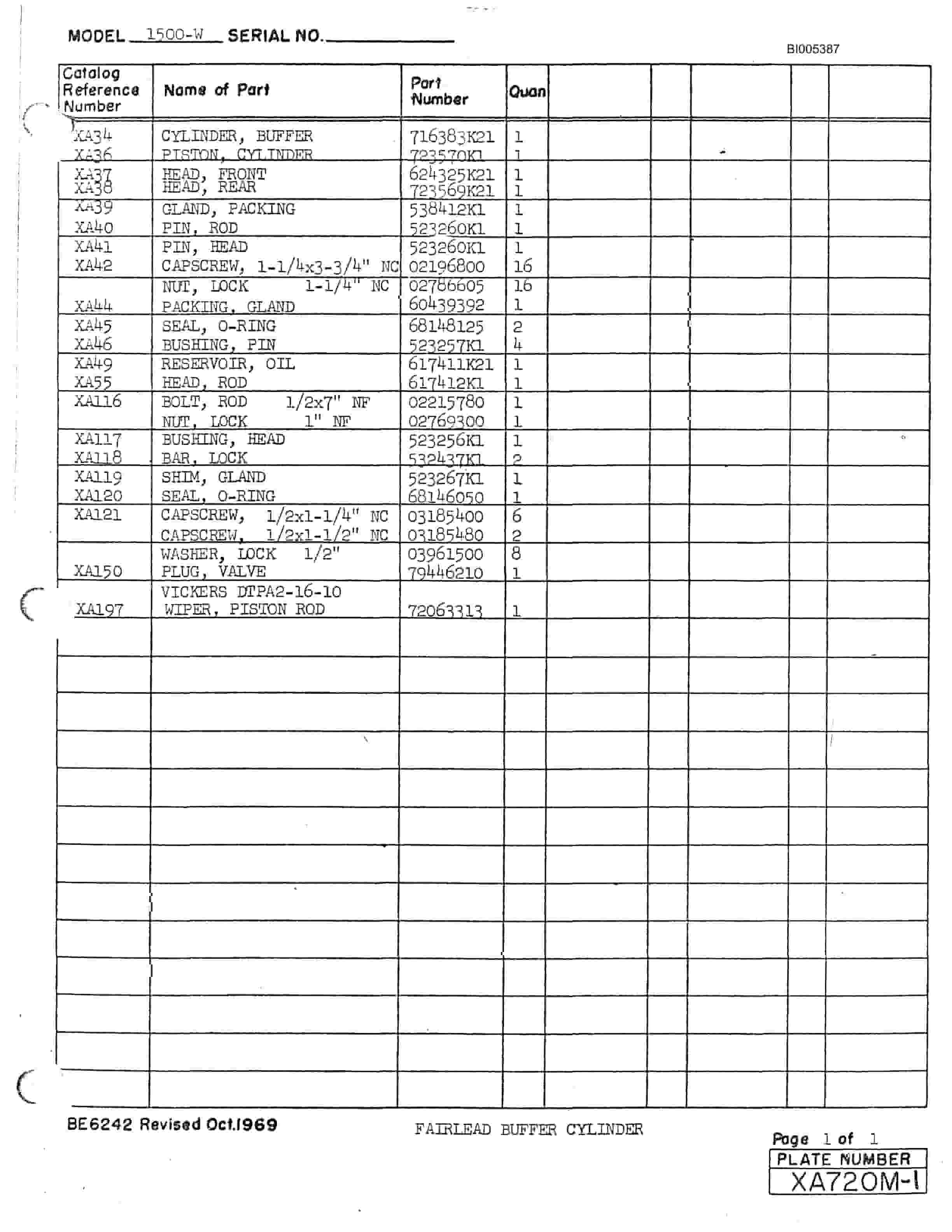 Bucyrus 1500W Parts Catalog BI005387-3