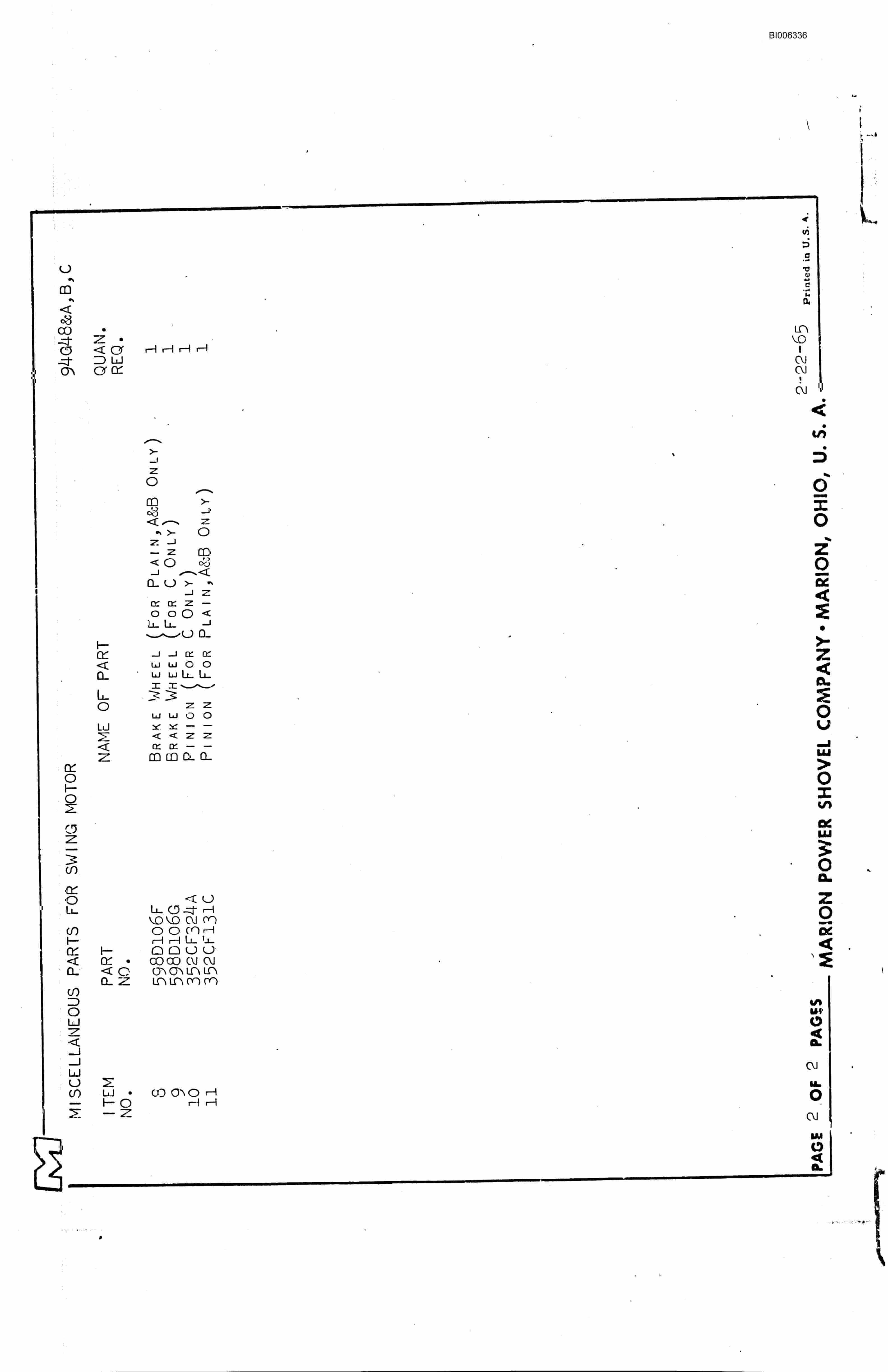 Bucyrus 151M Parts Catalog BI006336-2