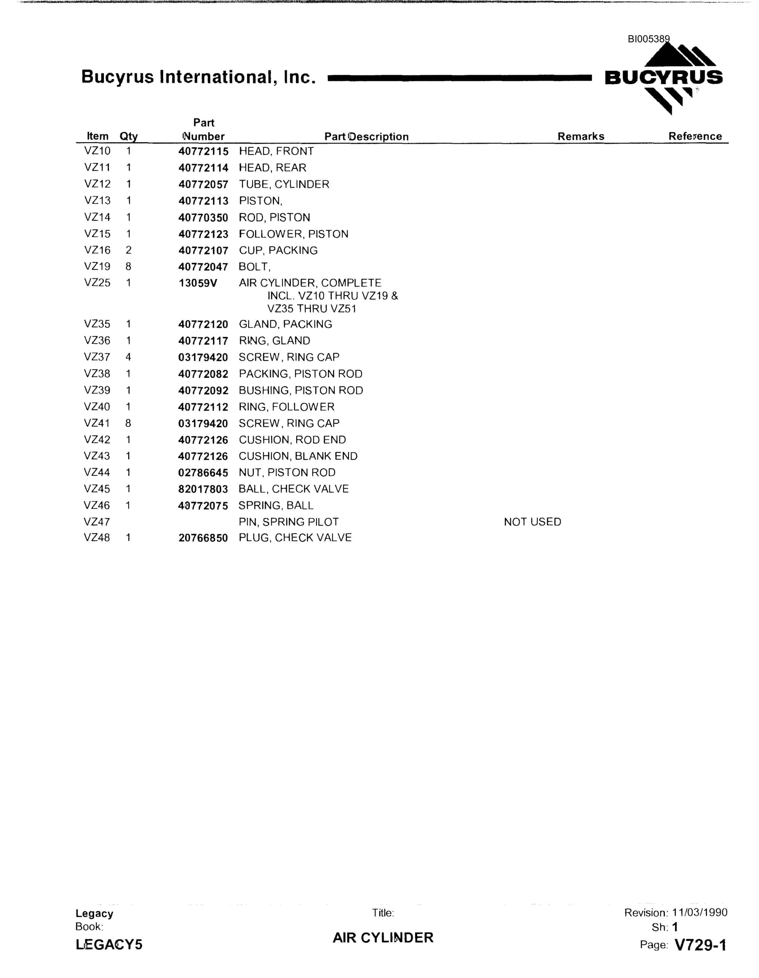 Bucyrus 1570W Dragline Parts Catalog BI005389-2