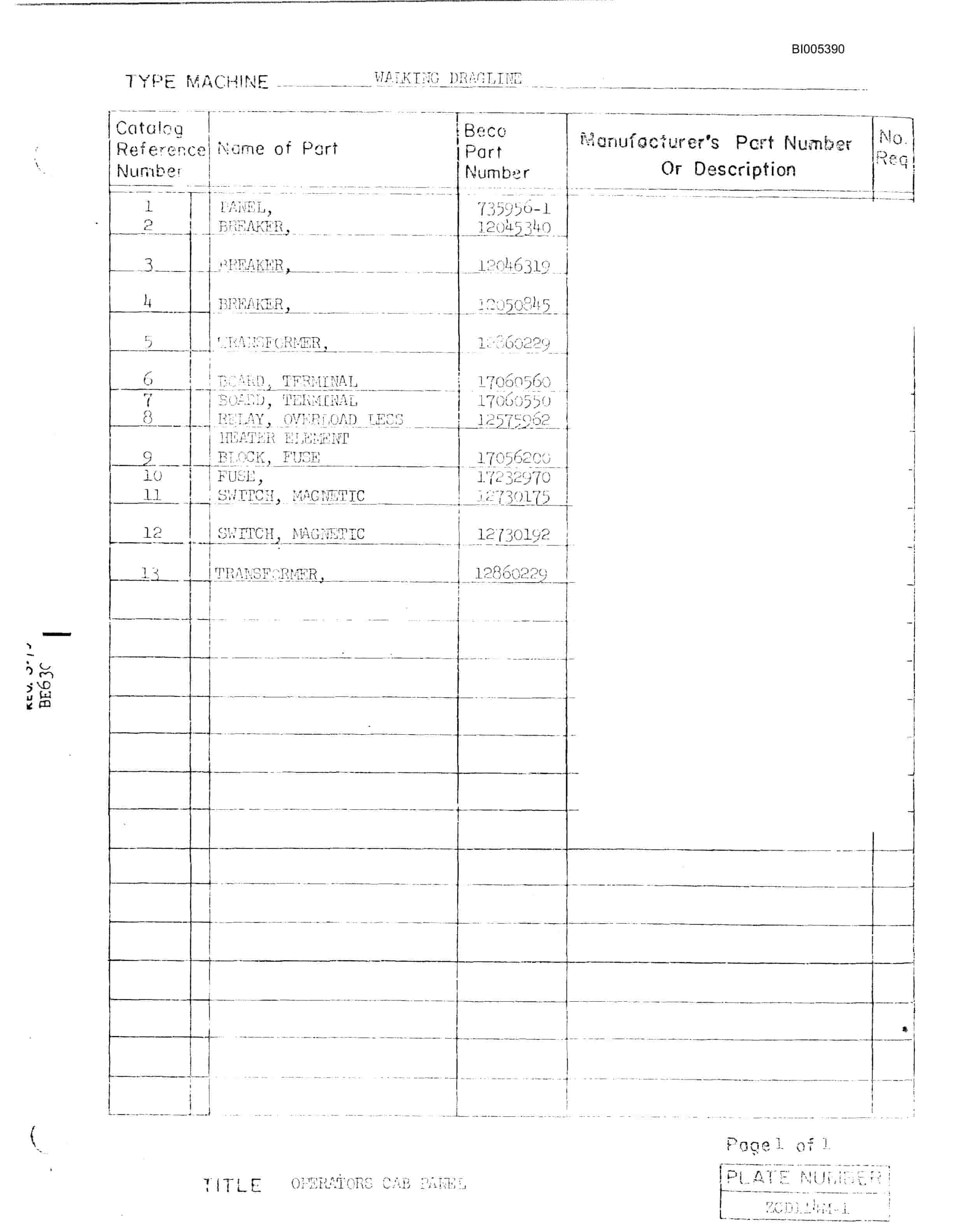 Bucyrus 1570W Dragline Parts Catalog BI005390-3