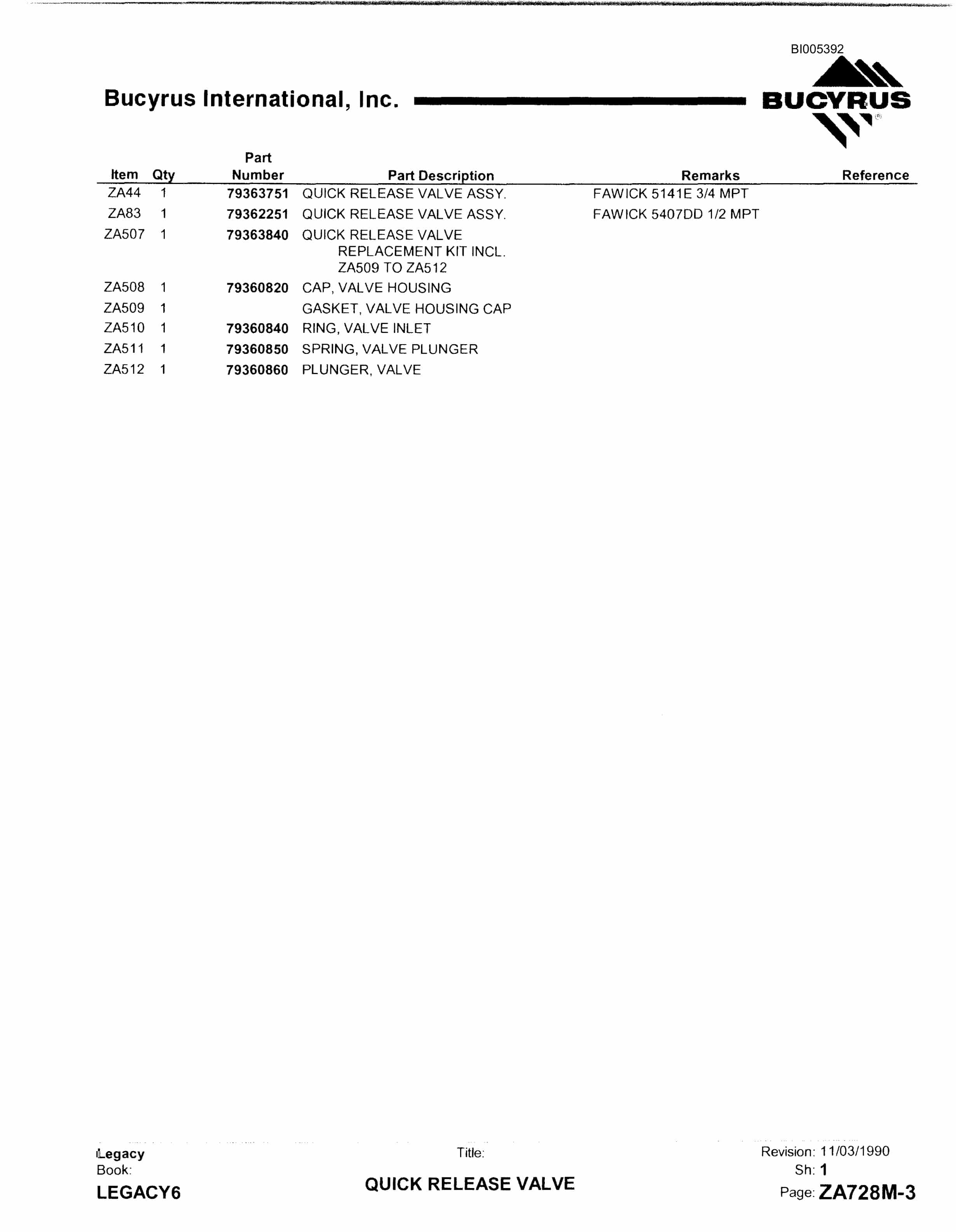Bucyrus 1570W Dragline Parts Catalog BI005392-2