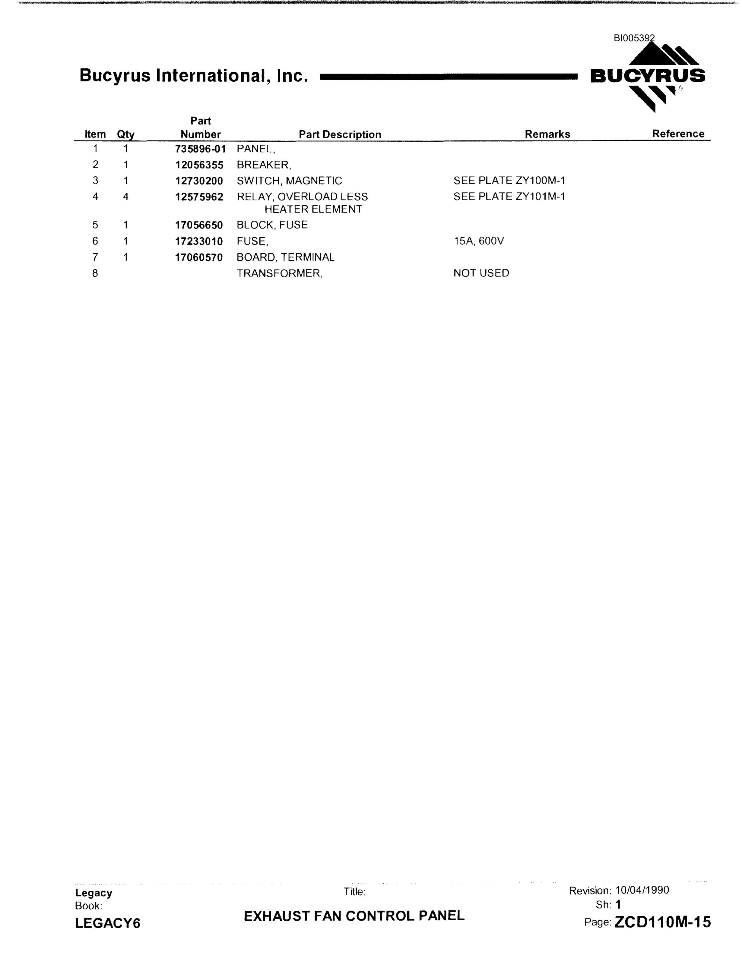 Bucyrus 1570W Dragline Parts Catalog BI005392-3