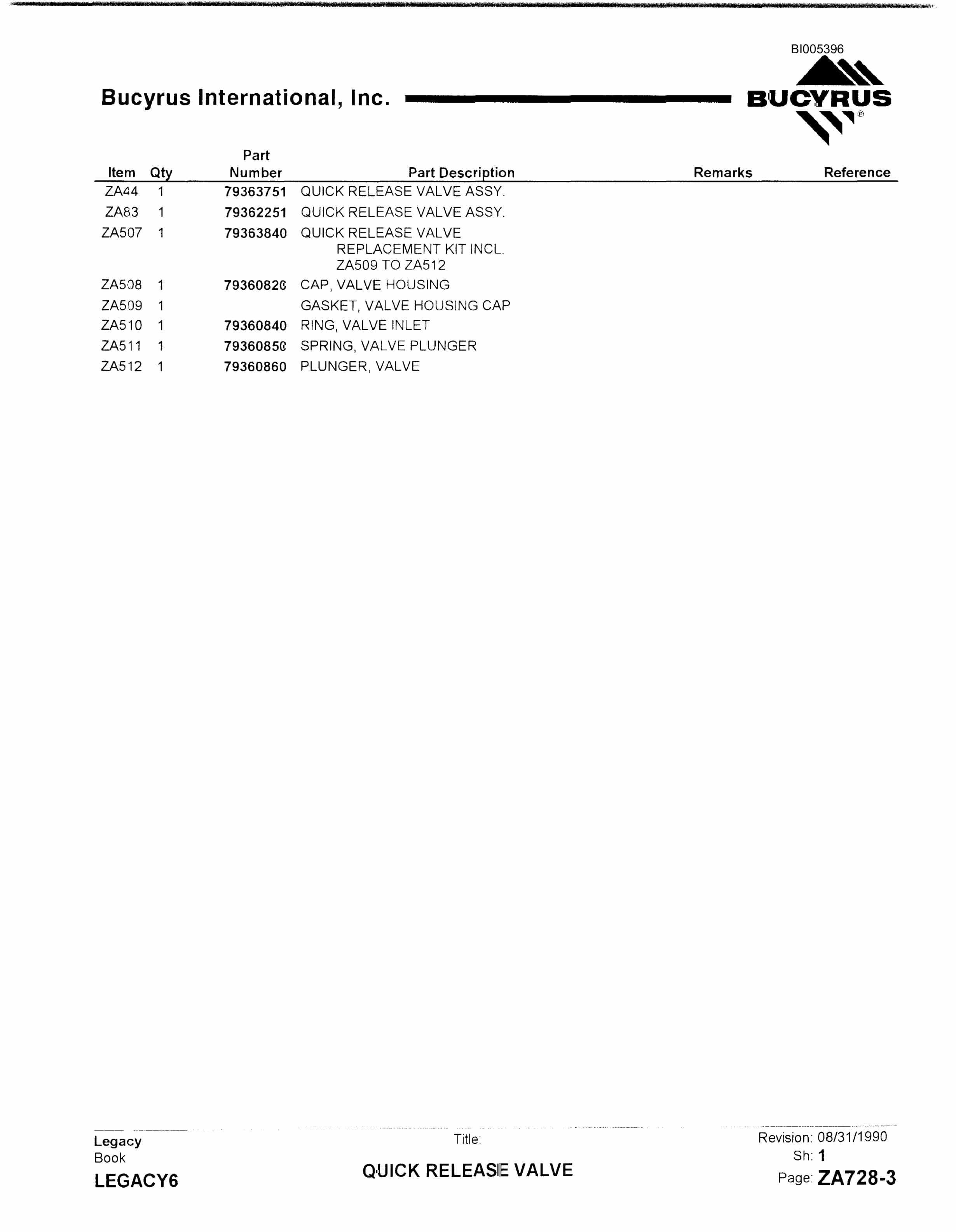 Bucyrus 1570W Dragline Parts Catalog BI005396-2