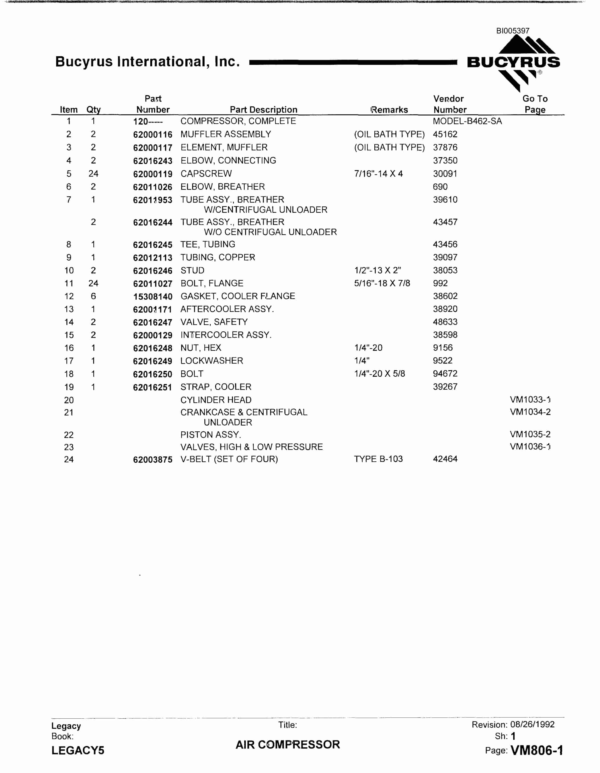 Bucyrus 1570W Dragline Parts Catalog BI005397-2