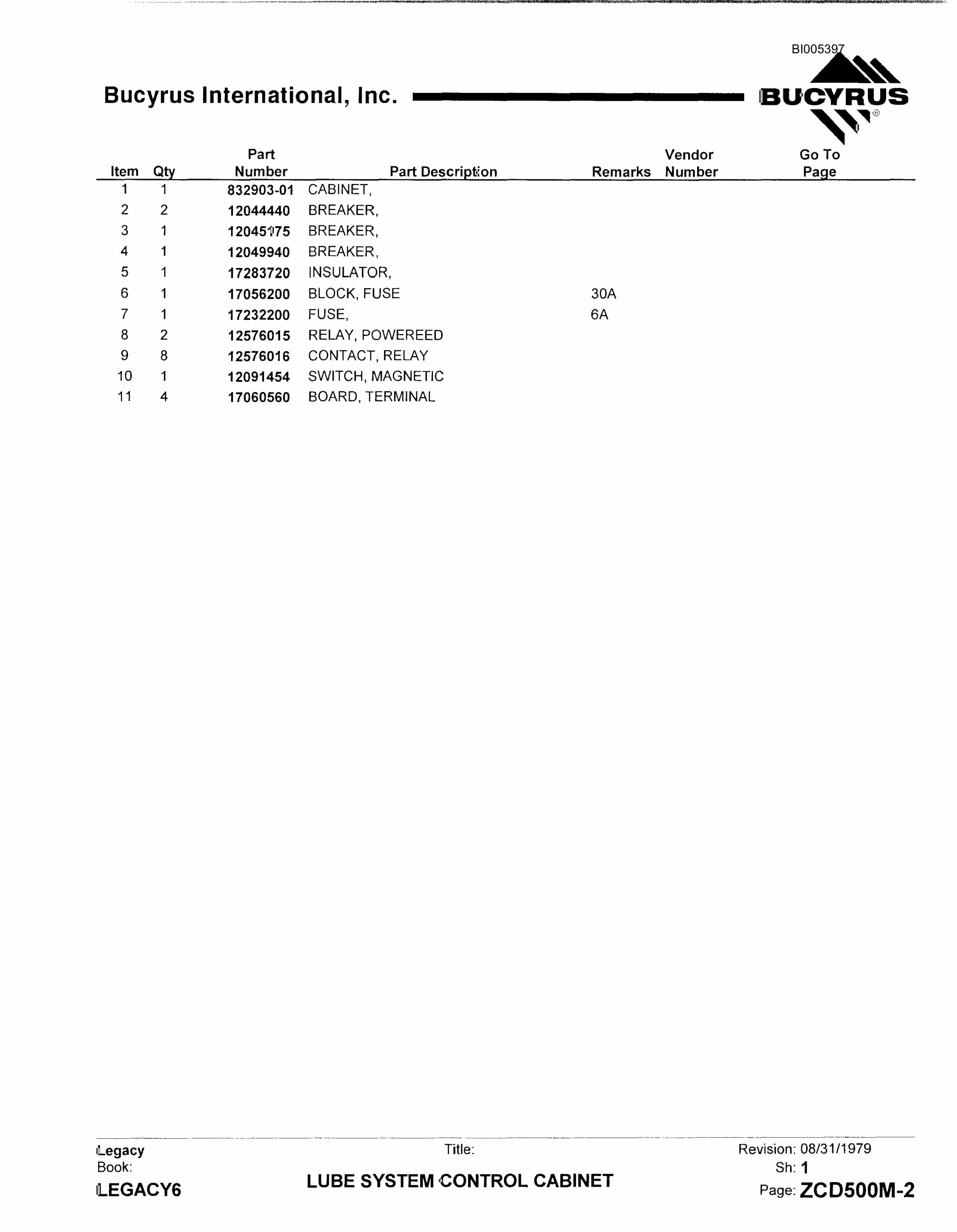 Bucyrus 1570W Dragline Parts Catalog BI005397-5