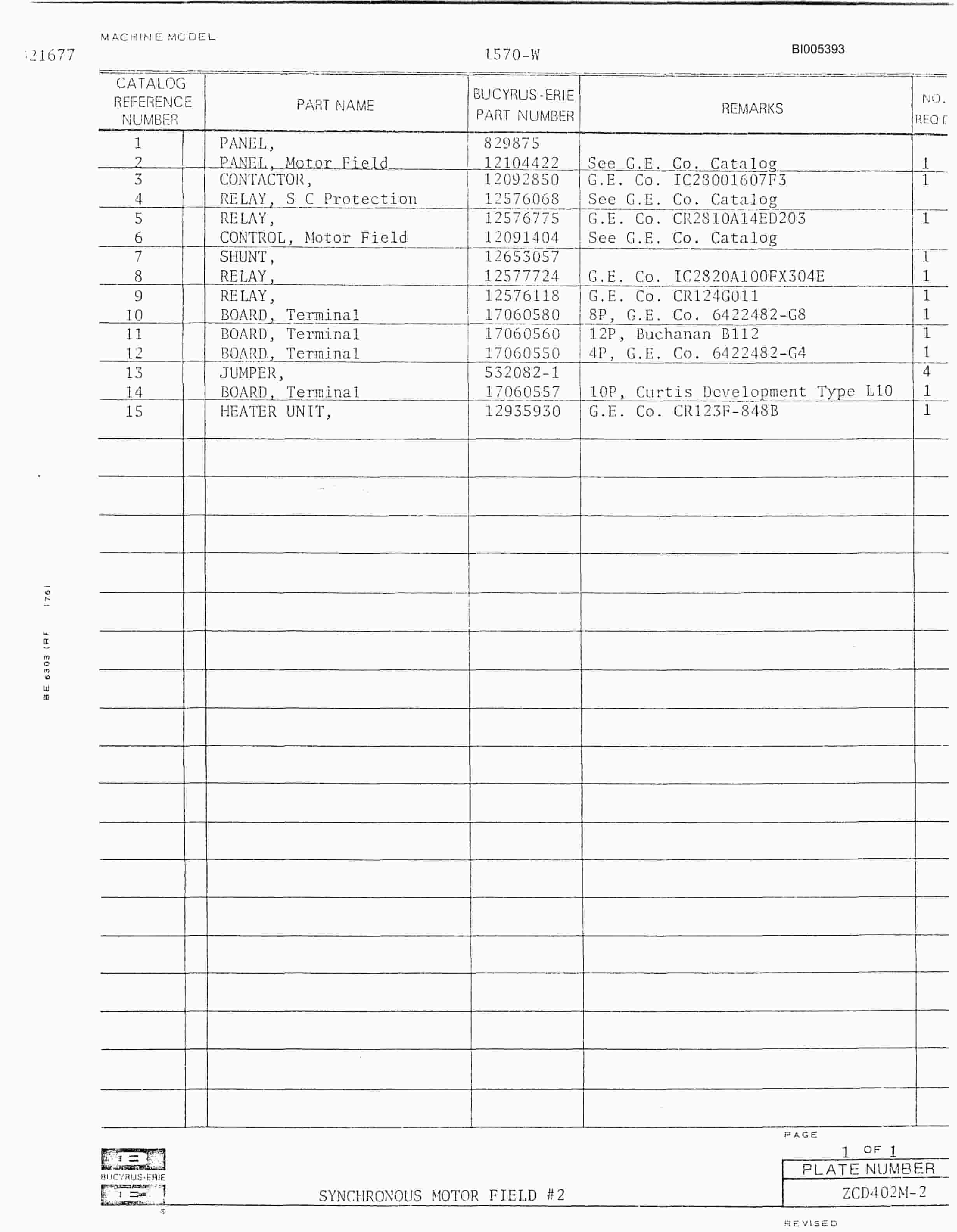 Bucyrus 1570W Parts Catalog BI005393-4