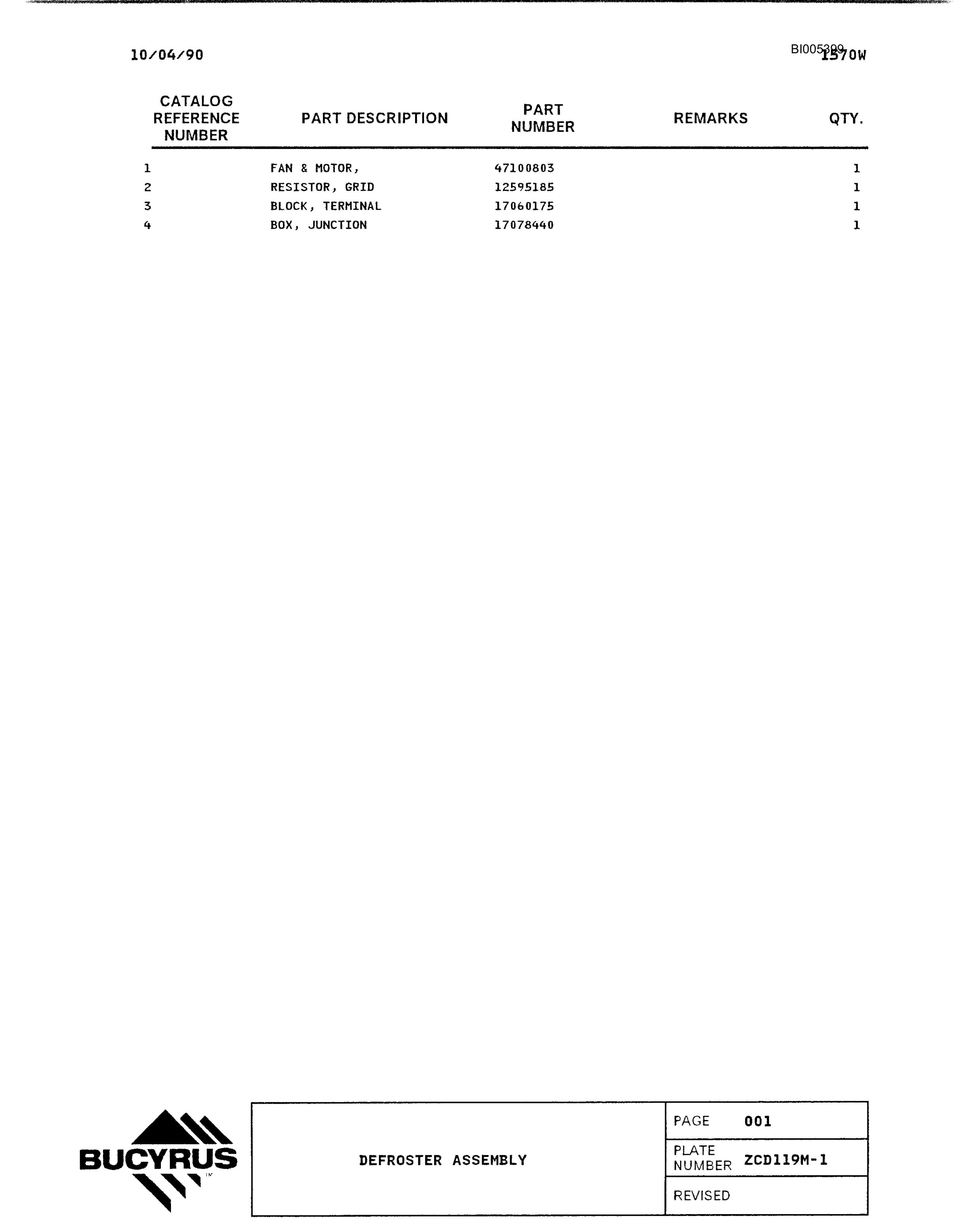 Bucyrus 1570W Parts Catalog BI005399-2