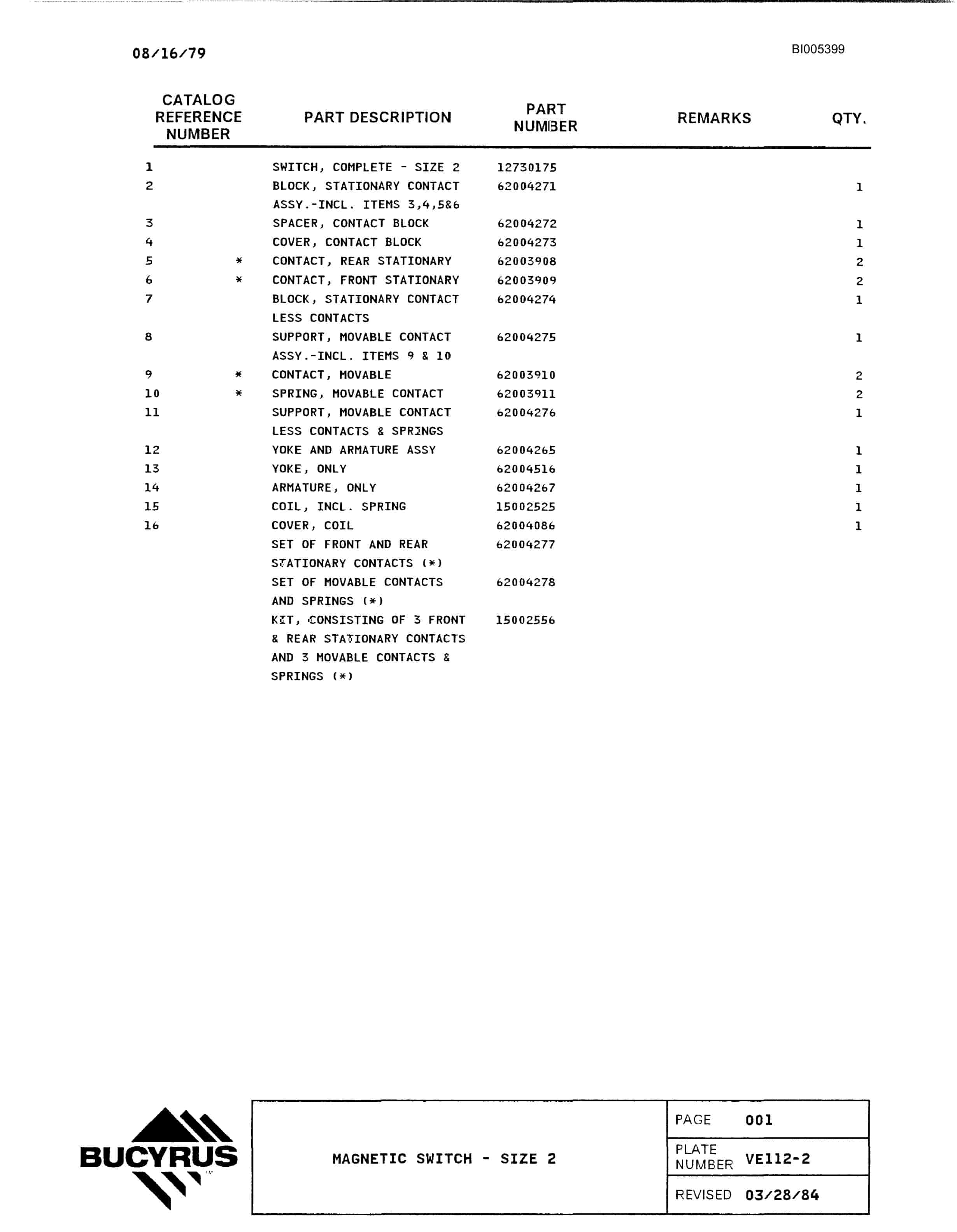 Bucyrus 1570W Parts Catalog BI005399-4