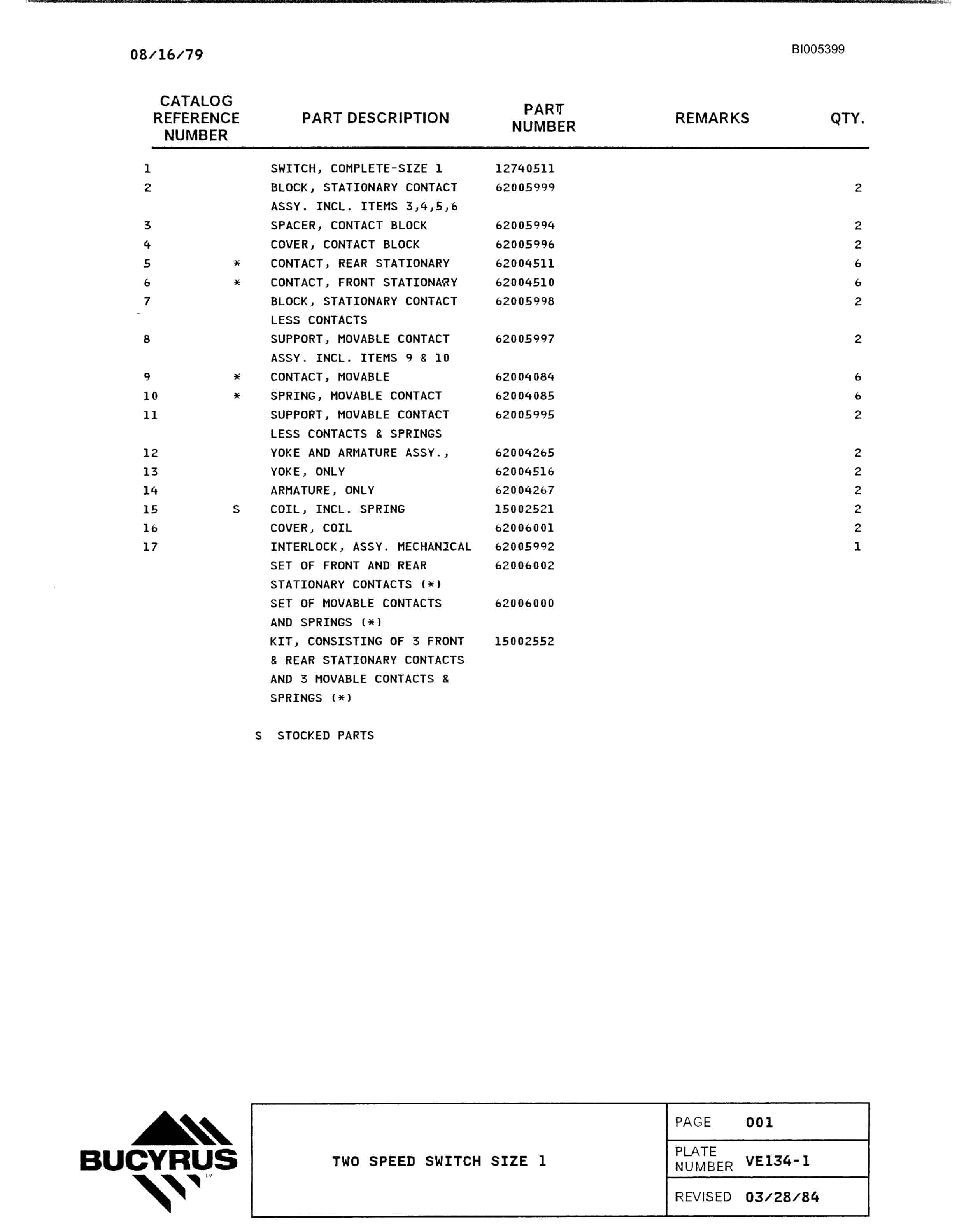 Bucyrus 1570W Parts Catalog BI005399-5