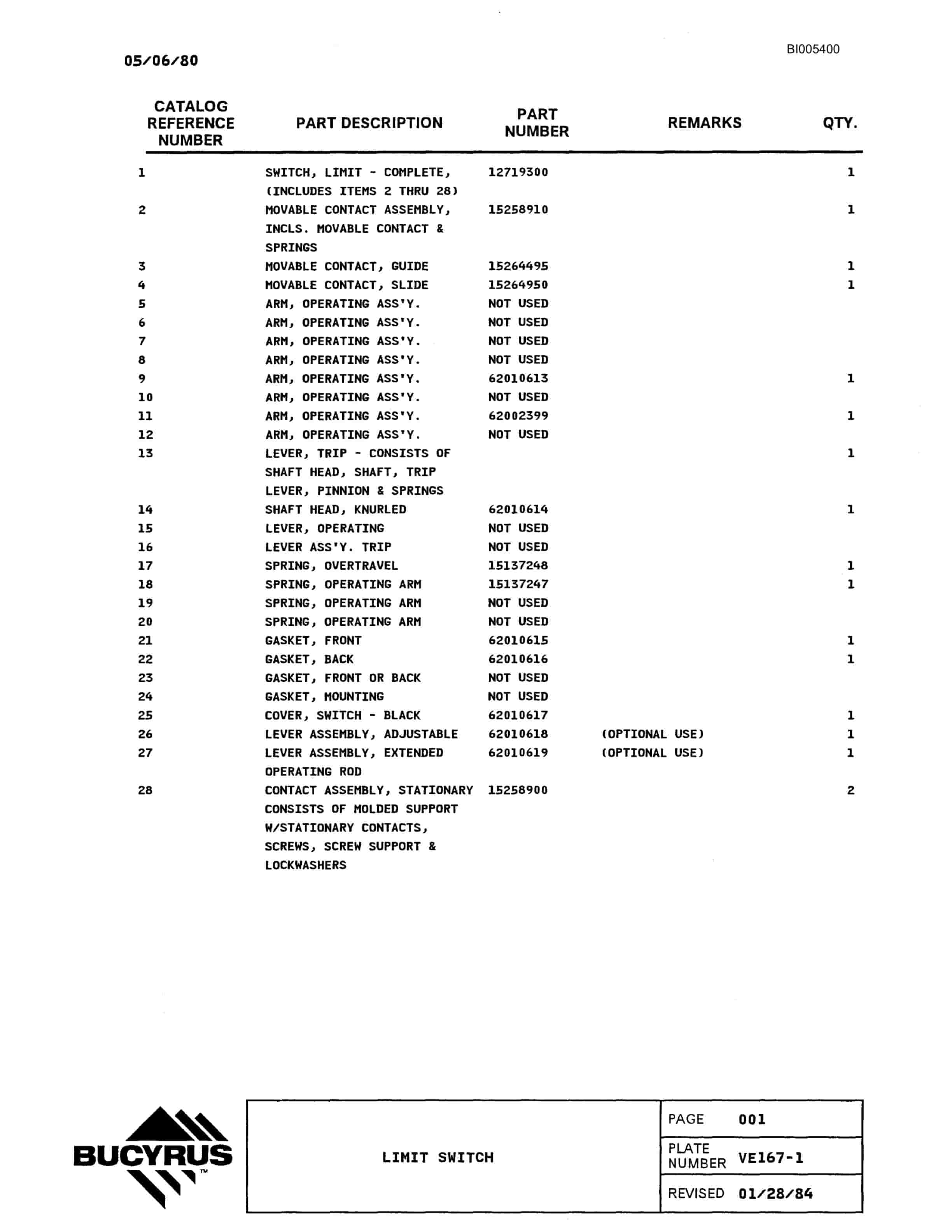Bucyrus 1570W Parts Catalog BI005400-3