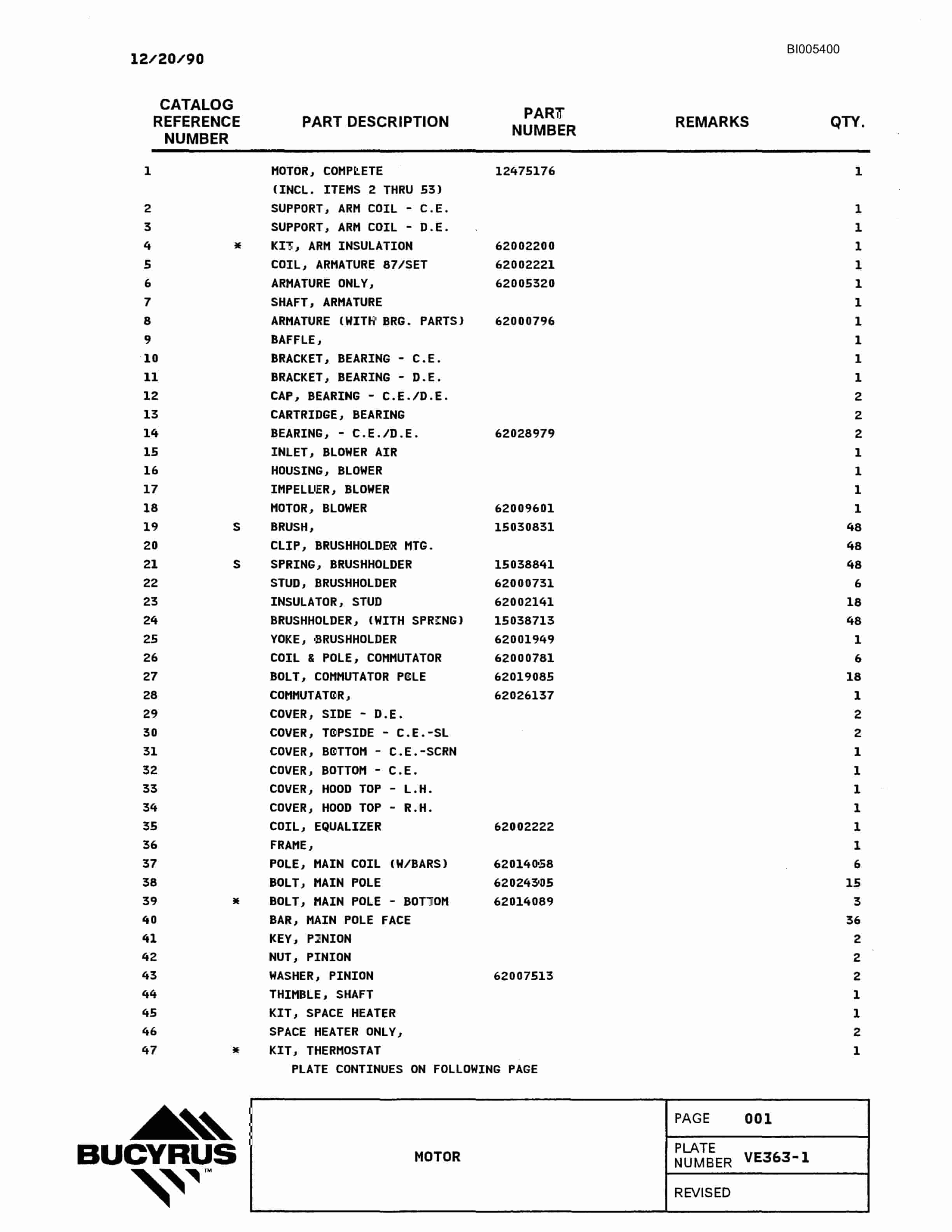 Bucyrus 1570W Parts Catalog BI005400-4