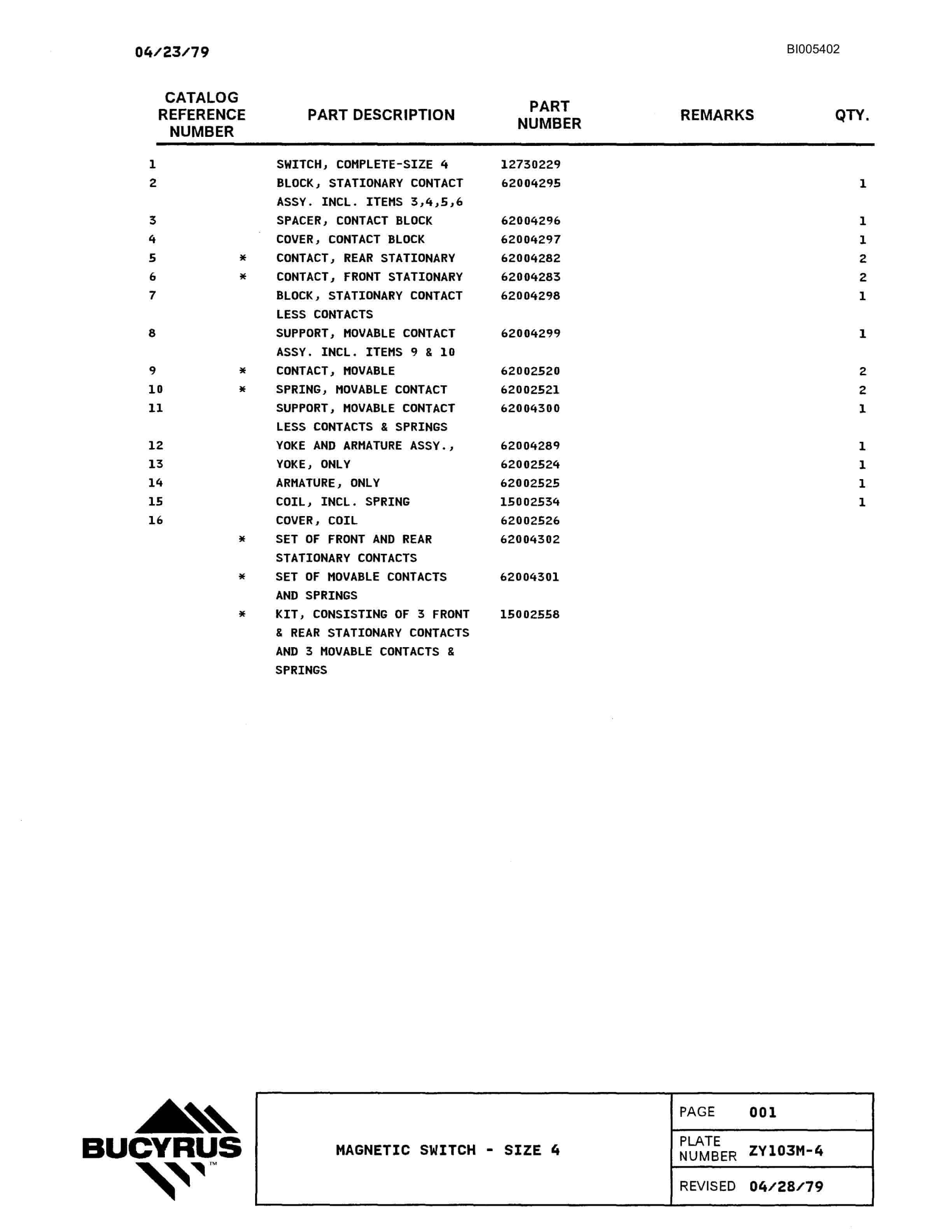 Bucyrus 1570W Parts Catalog BI005402-3