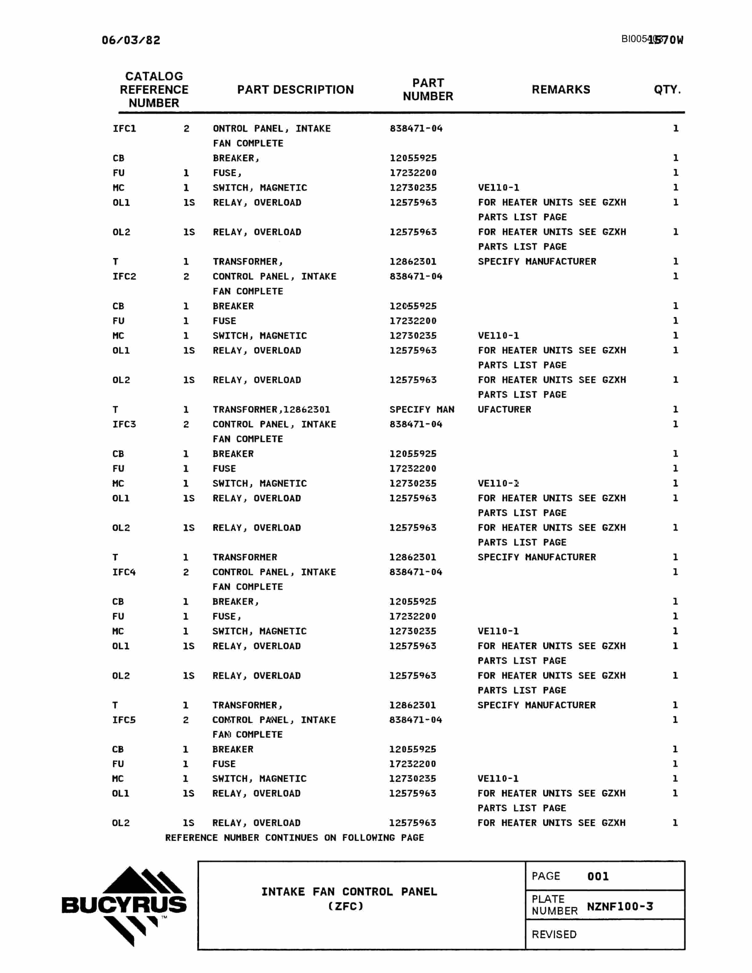 Bucyrus 1570W Parts Catalog BI005403-2