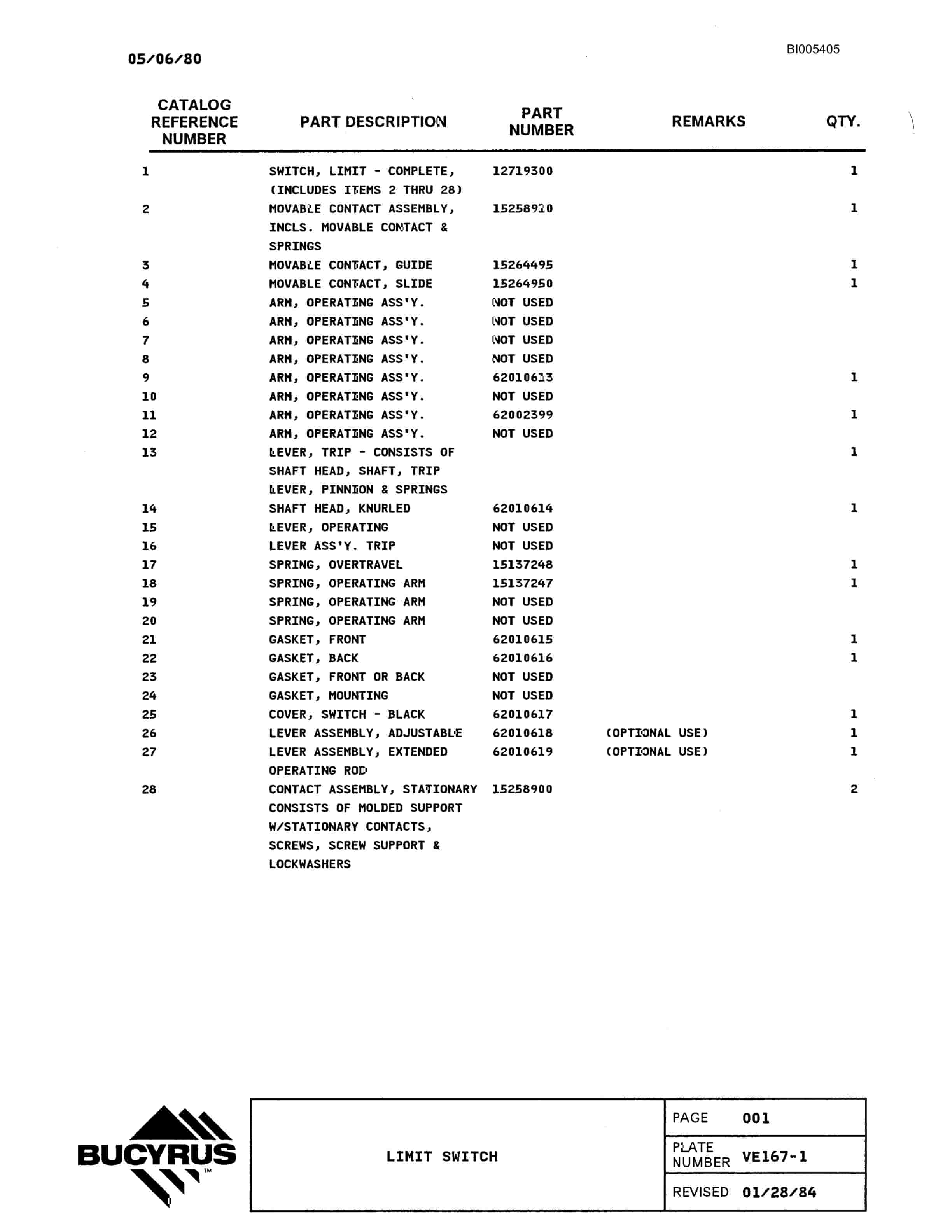 Bucyrus 1570W Parts Catalog BI005405-5