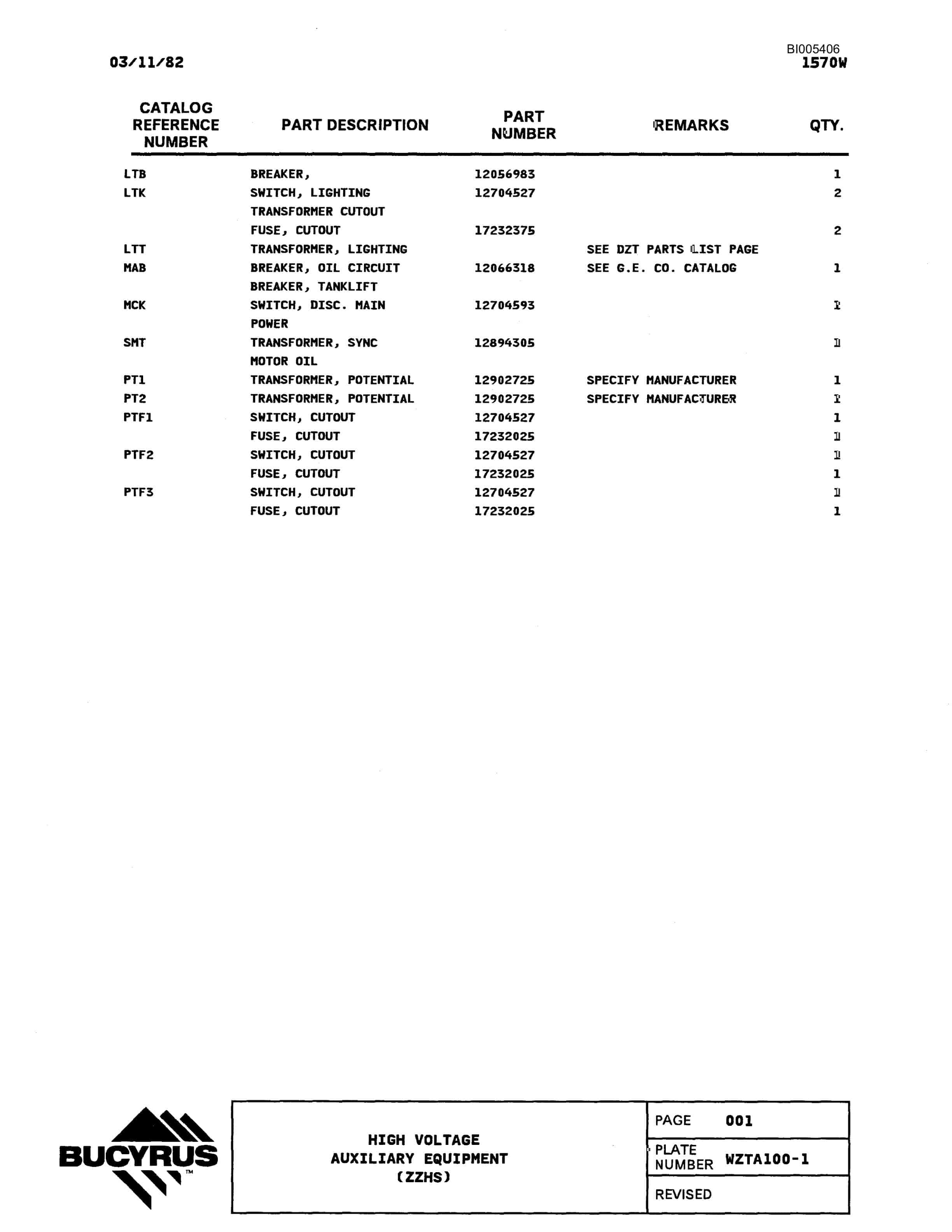 Bucyrus 1570W Technical Manual BI005406-3