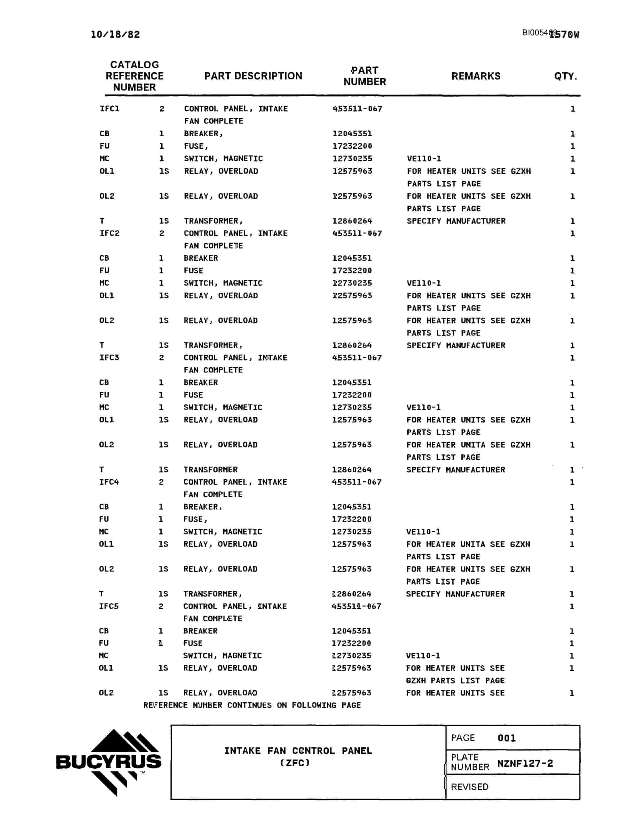 Bucyrus 1570W Walking Dragline Parts Catalog BI005409-2
