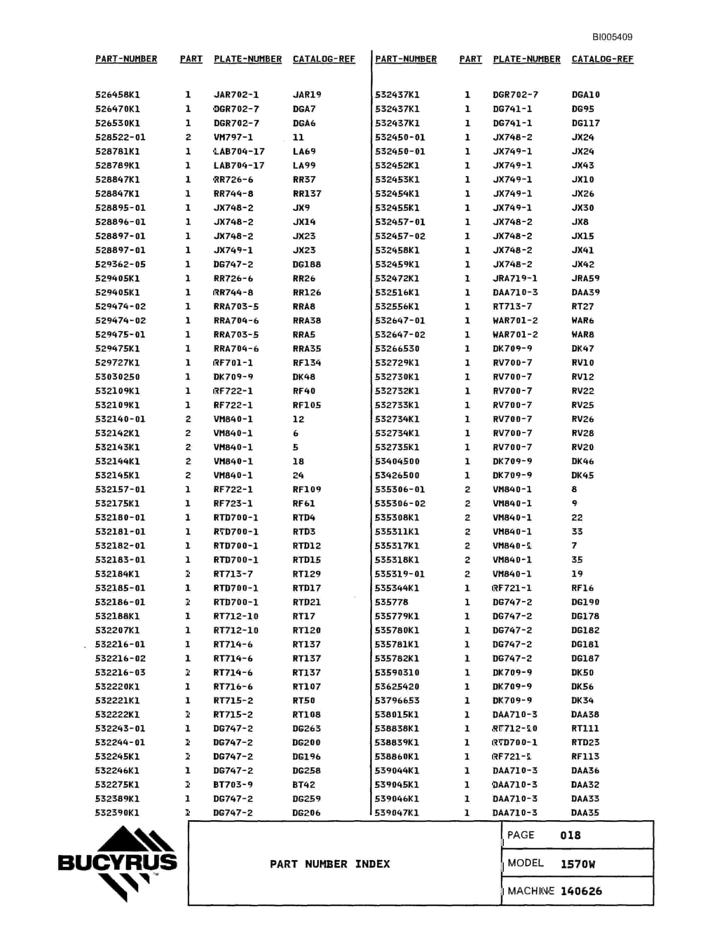 Bucyrus 1570W Walking Dragline Parts Catalog BI005409-5