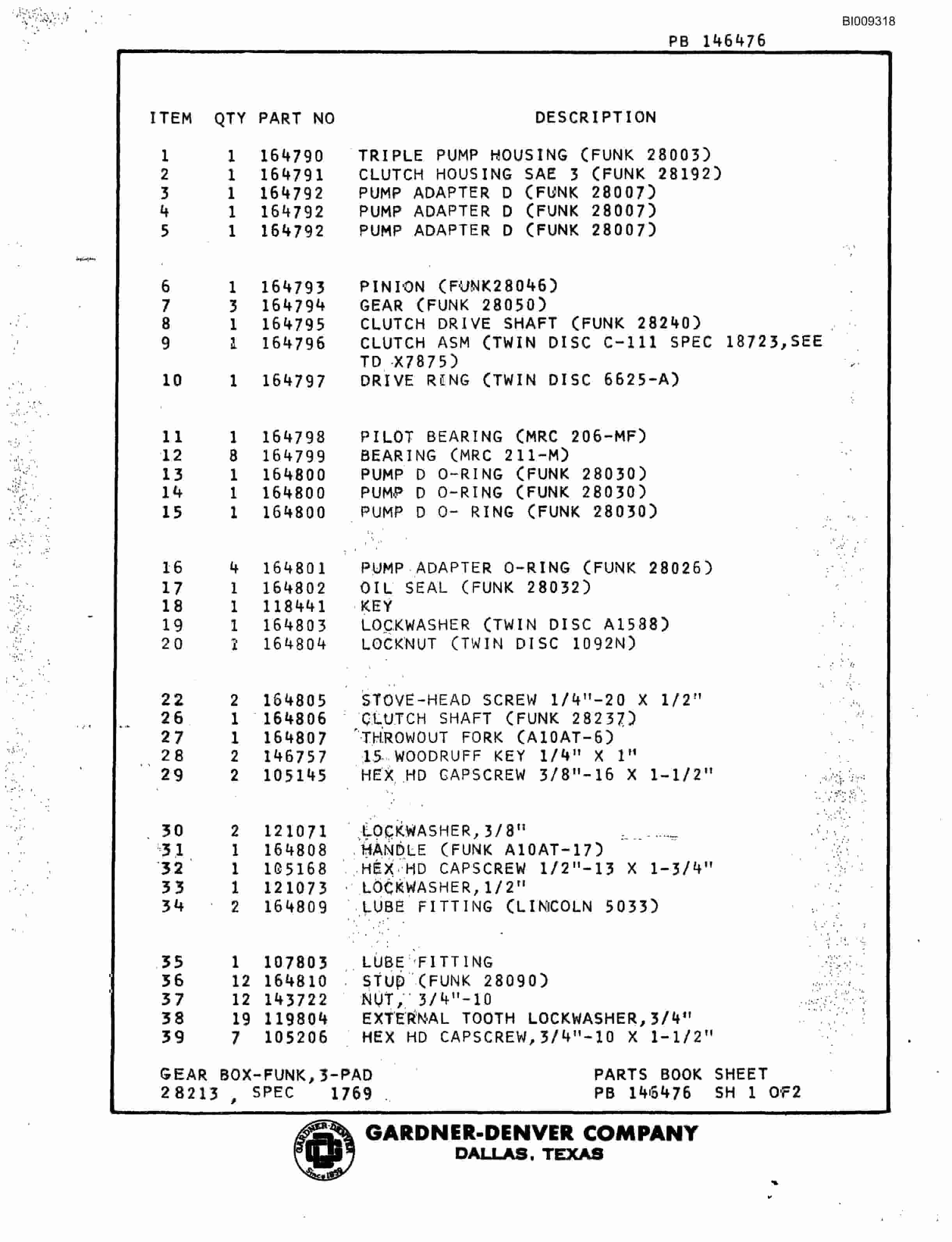 Bucyrus 16C-342 Parts Catalog BI009318-2