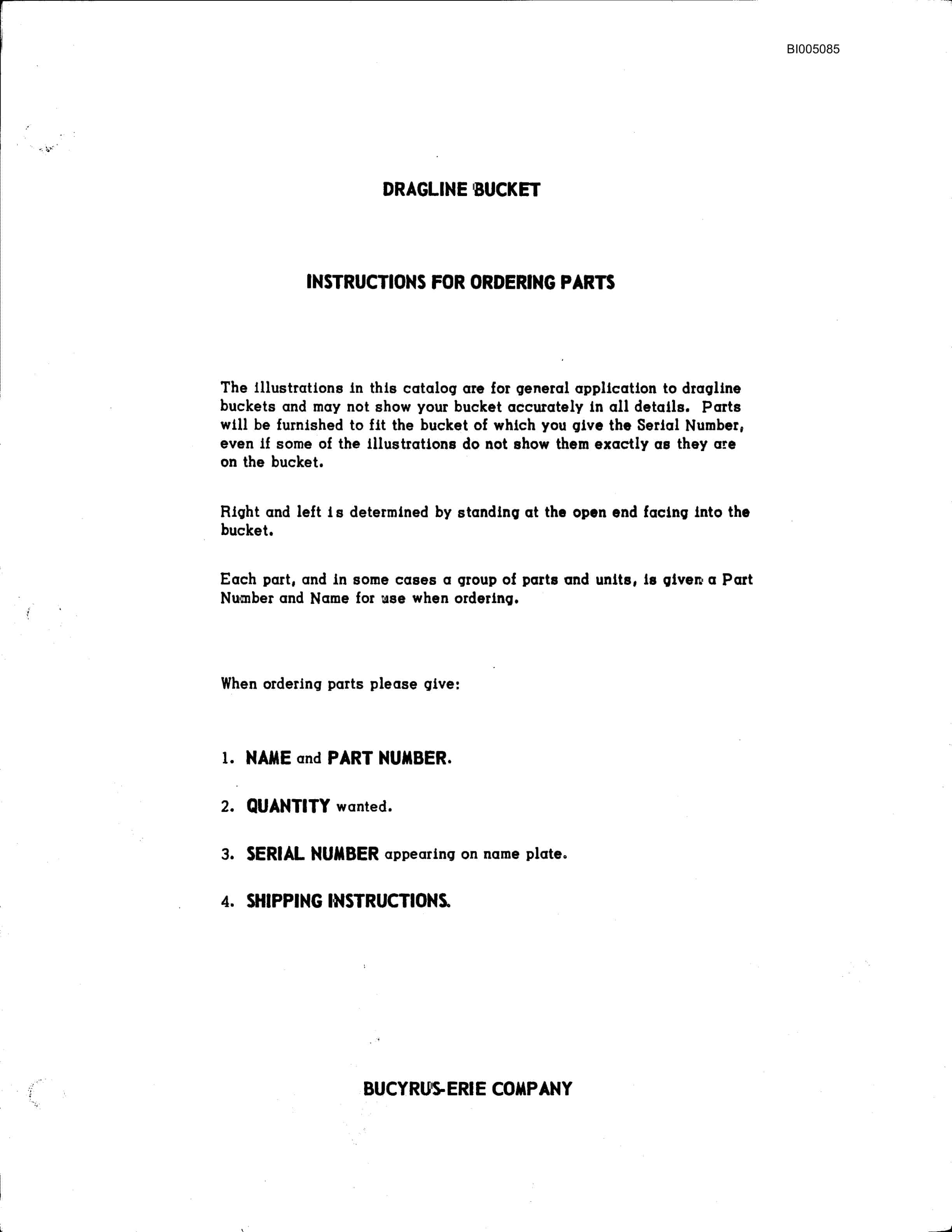 Bucyrus 180-W Parts Catalog BI005085-2