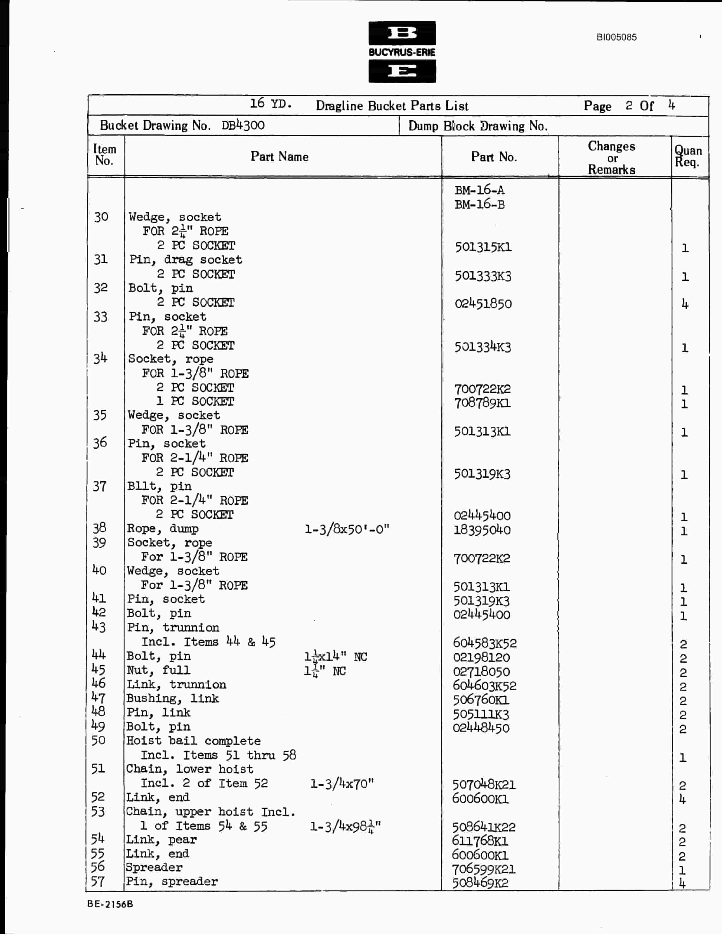 Bucyrus 180-W Parts Catalog BI005085-4