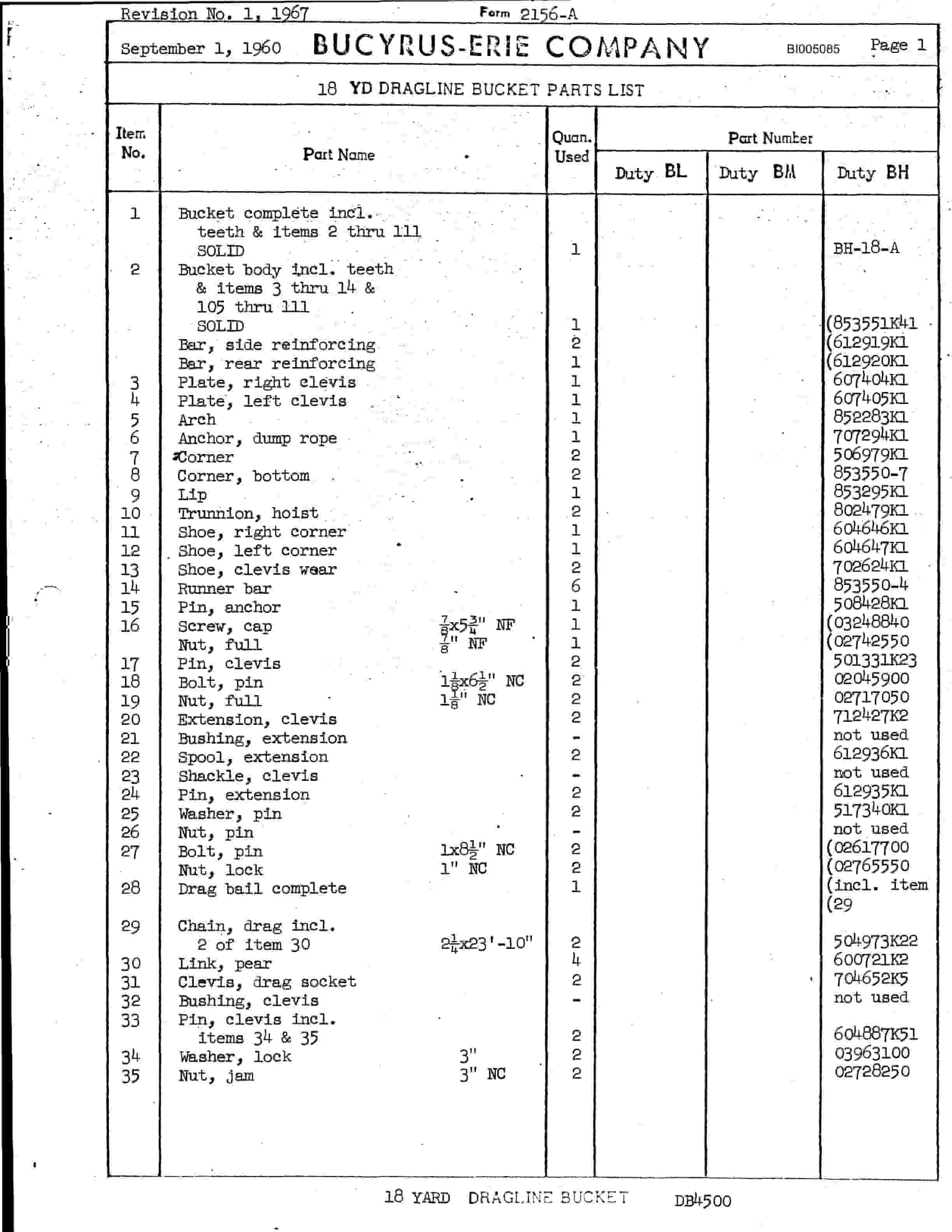 Bucyrus 180-W Parts Catalog BI005085-5