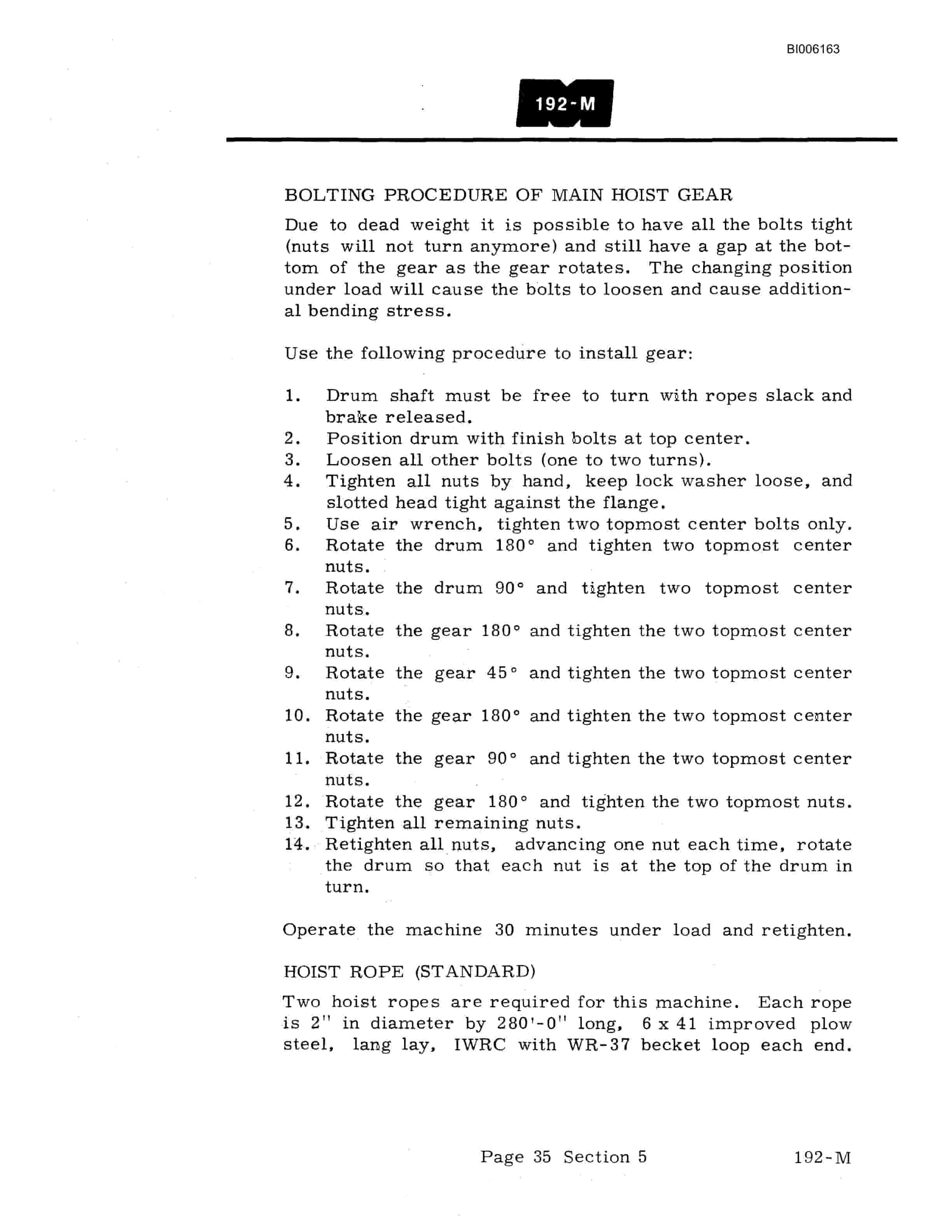 Bucyrus 192-M Technical Manual BI006163-2