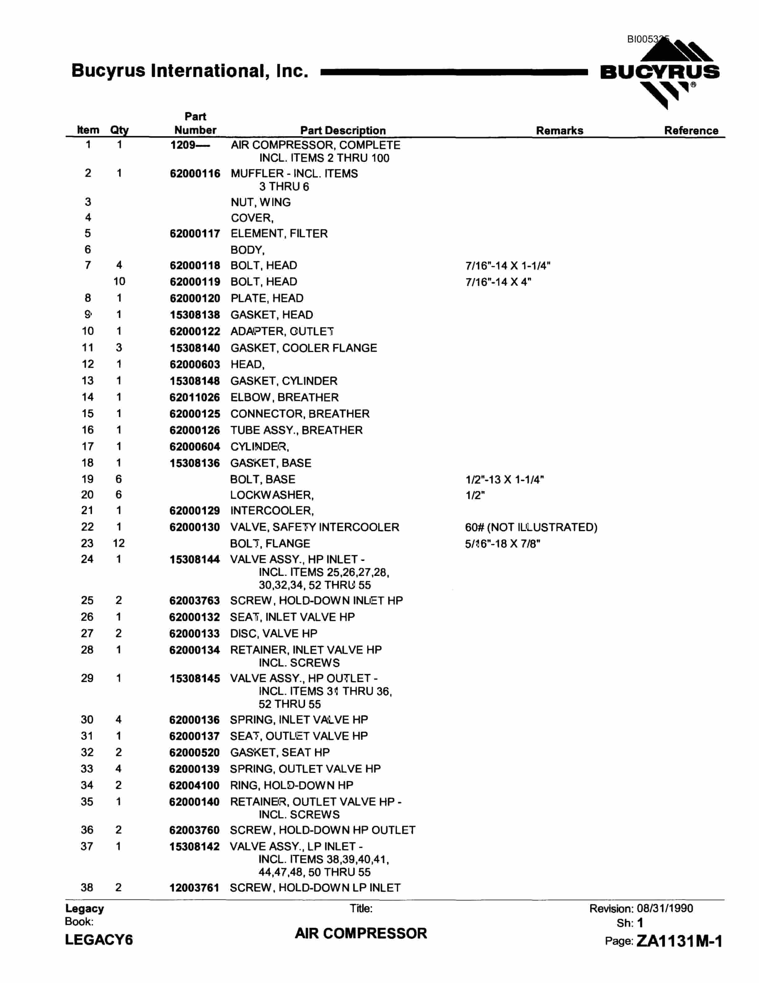 Bucyrus 200B Parts Catalog BI005335-4