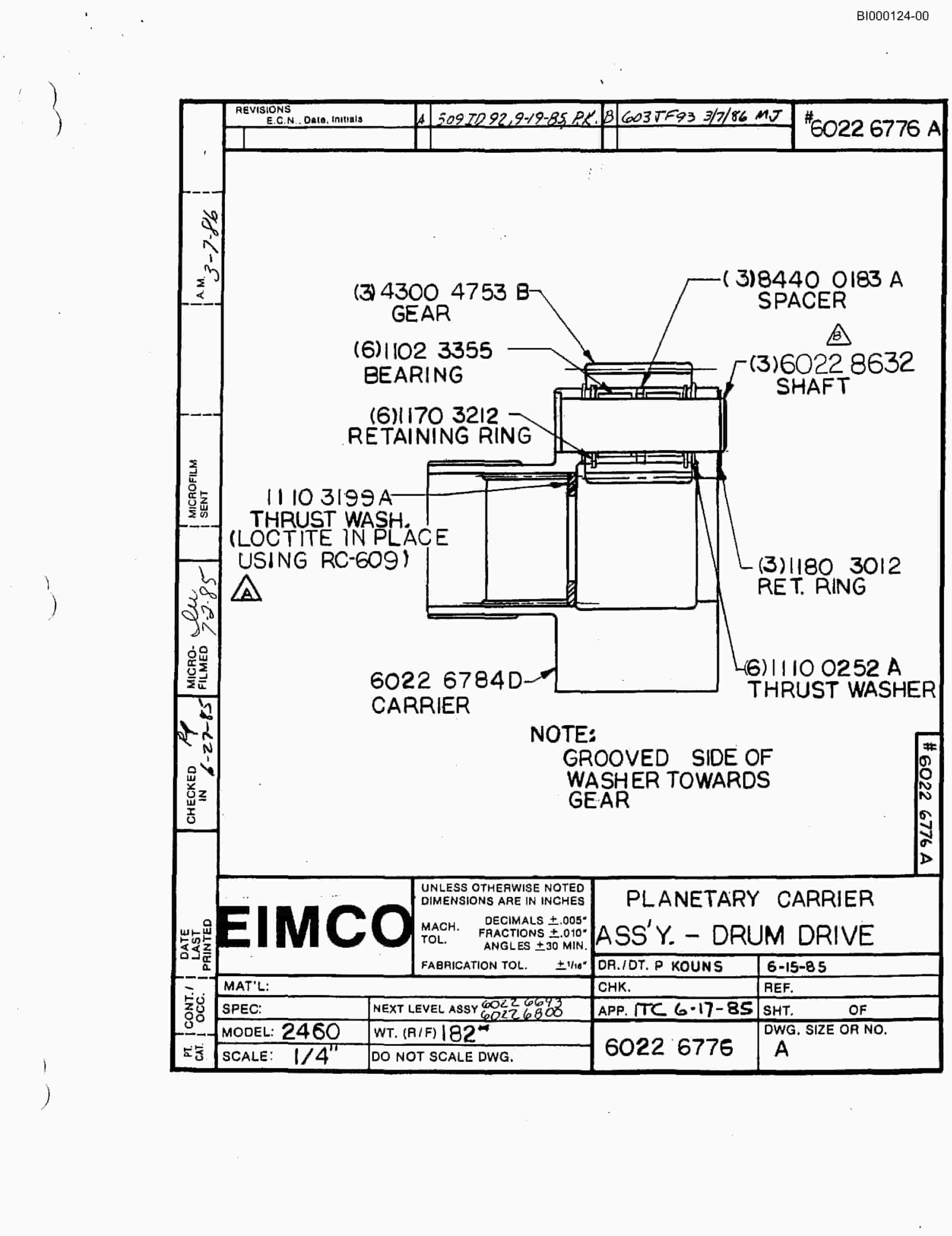 Bucyrus 2460-2 Drum Miner Parts Catalog BI000124-4